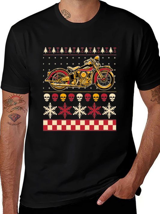 Motorcycle Ugly Christmas Sweater Style T-Shirt
