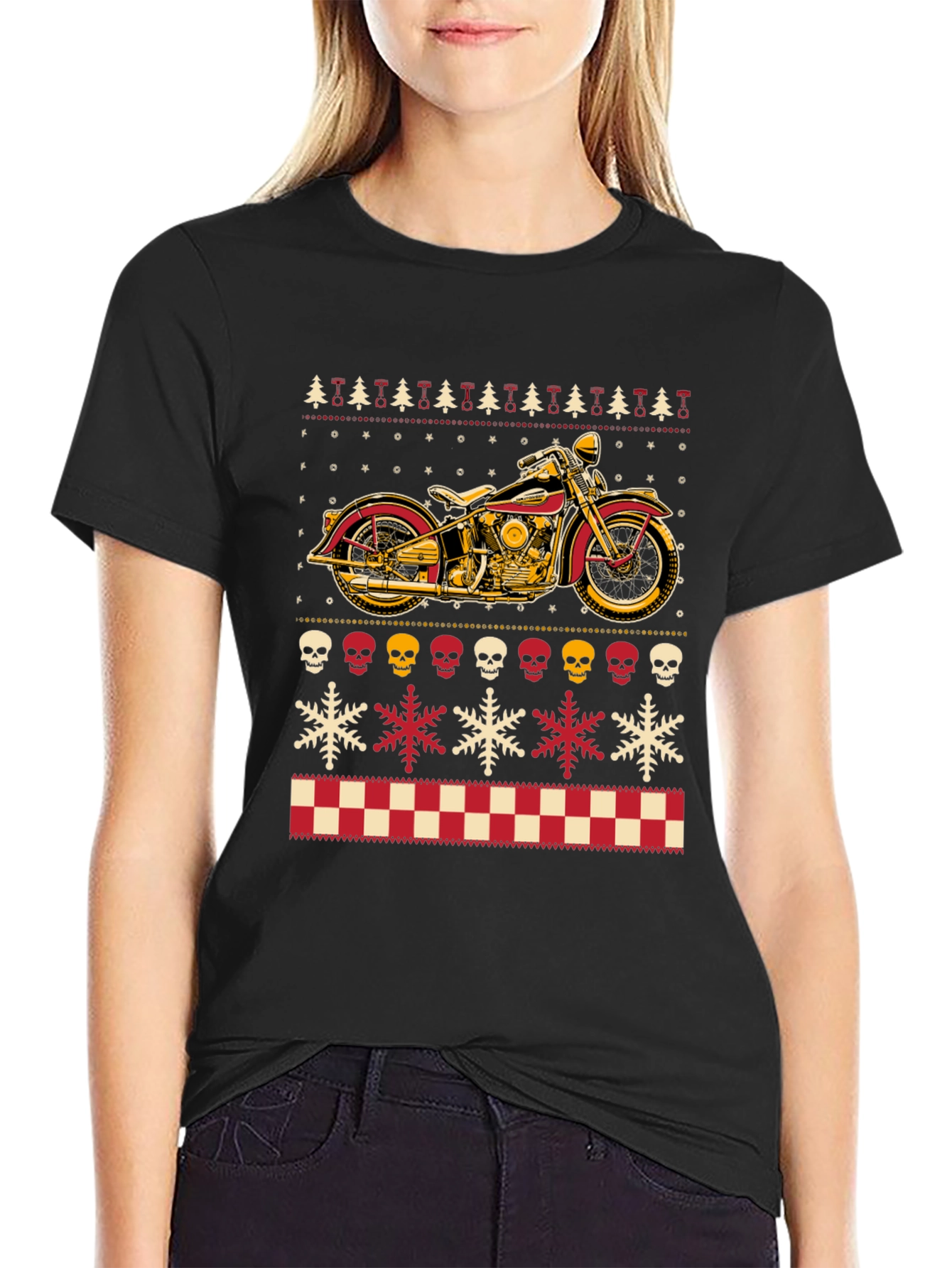 Motorcycle Ugly Christmas Sweater Style T-Shirt