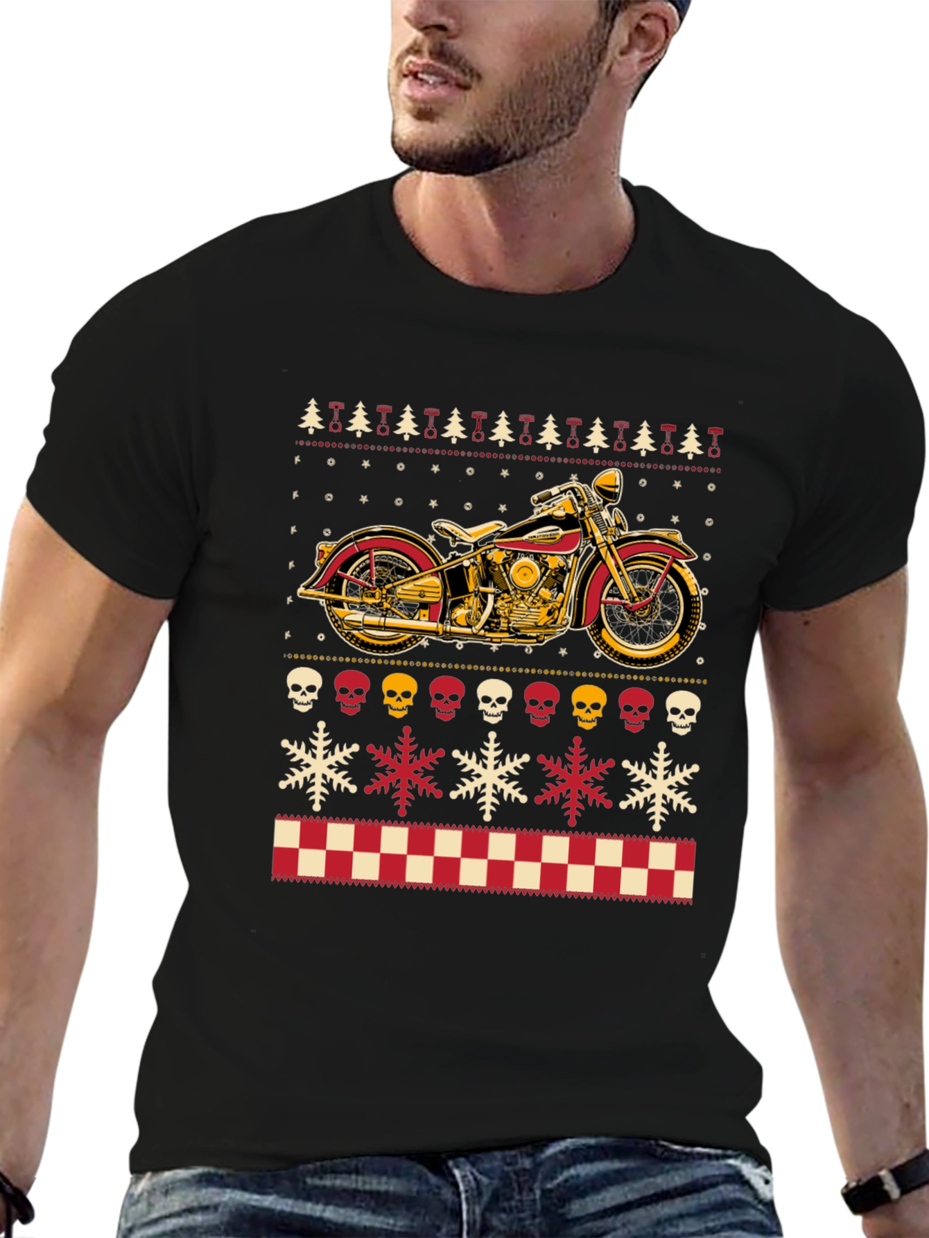 Motorcycle Ugly Christmas Sweater Style T-Shirt