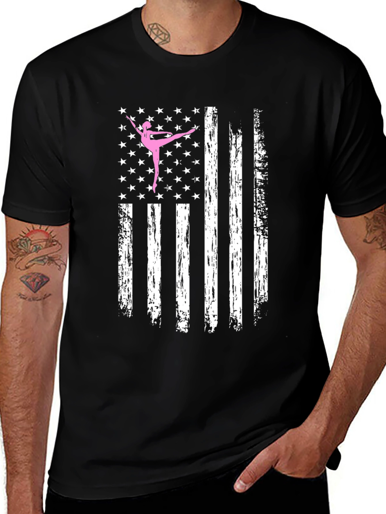 Ballet Dancer American Flag Black T-Shirt