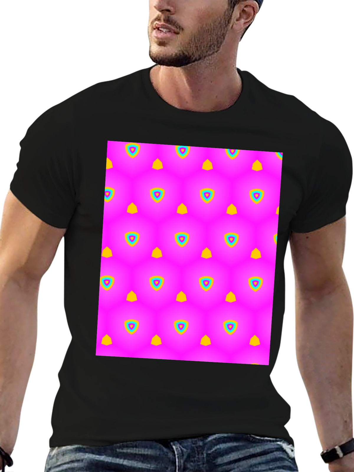 Vibrant Pattern Black T-Shirt