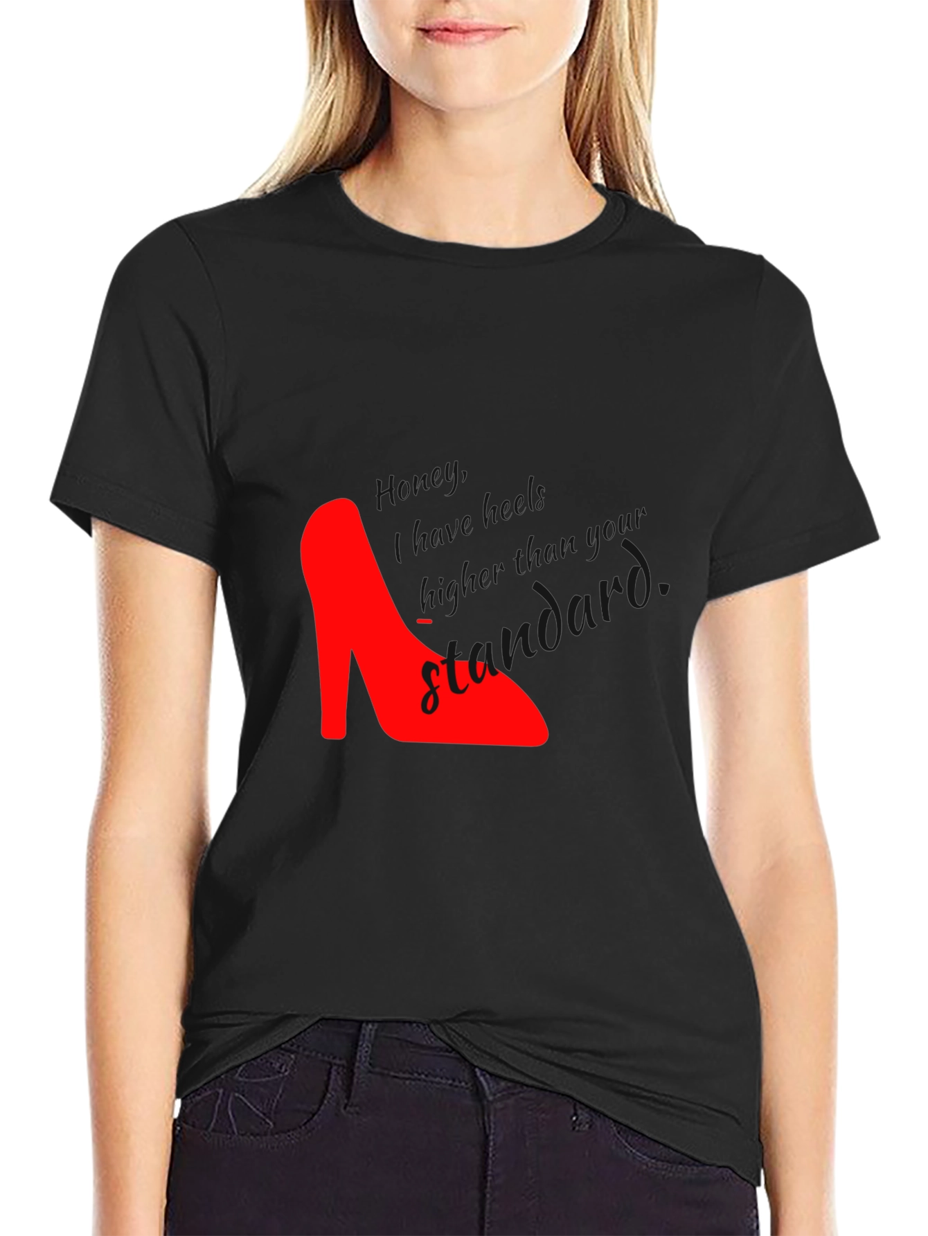 Red High Heel Black T-Shirt - Stand Out Style