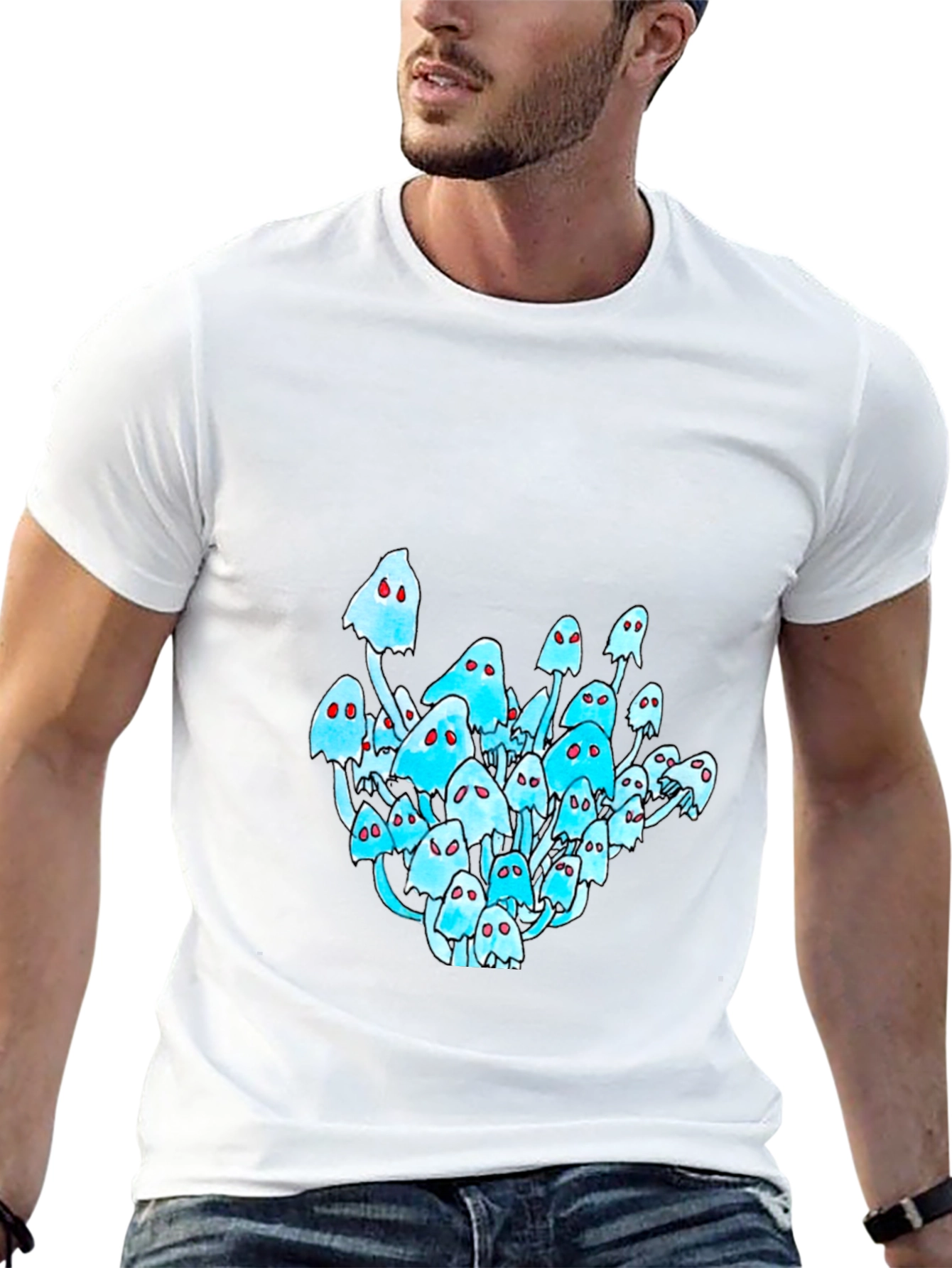 Black T-Shirt with Mushroom Ghost Graphic