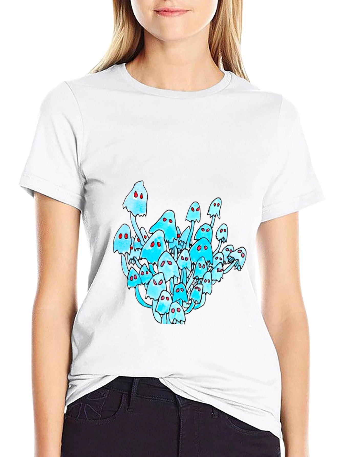 Black T-Shirt with Mushroom Ghost Graphic