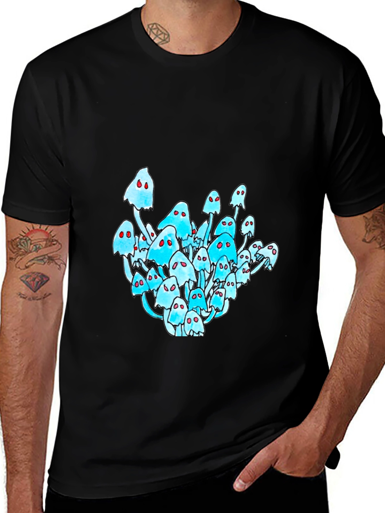 Black T-Shirt with Mushroom Ghost Graphic