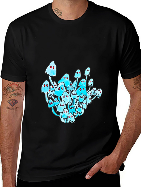 Black T-Shirt with Mushroom Ghost Graphic