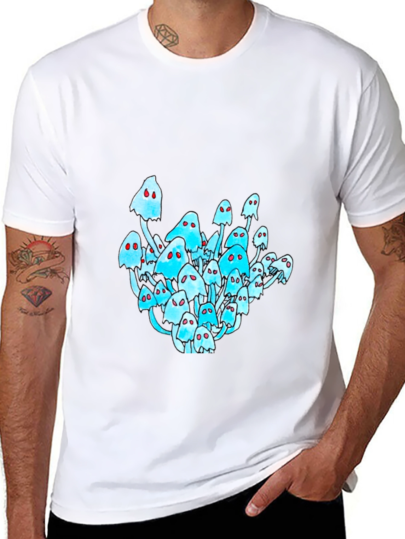 Black T-Shirt with Mushroom Ghost Graphic