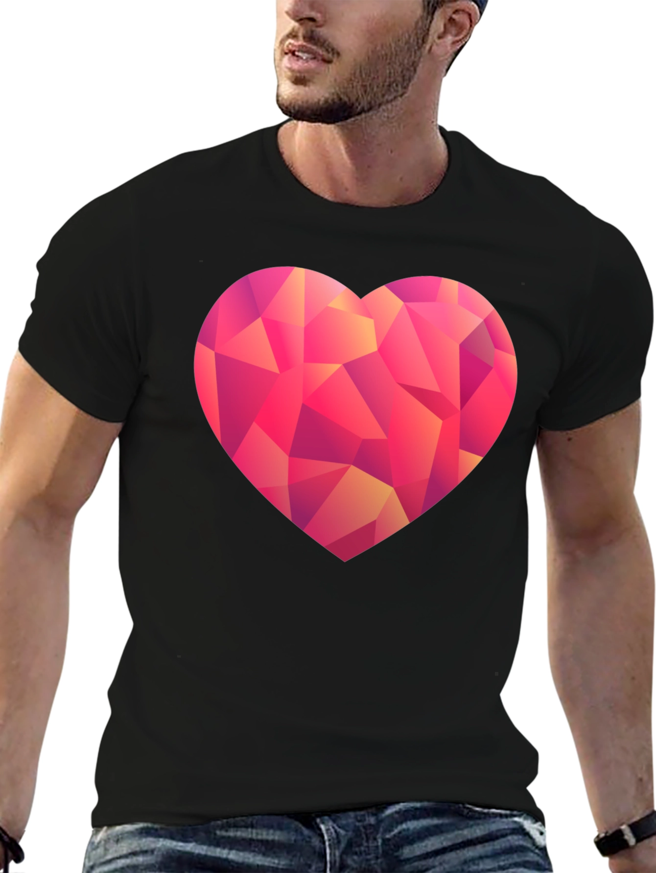 Geometric Heart Graphic T-Shirt - Black