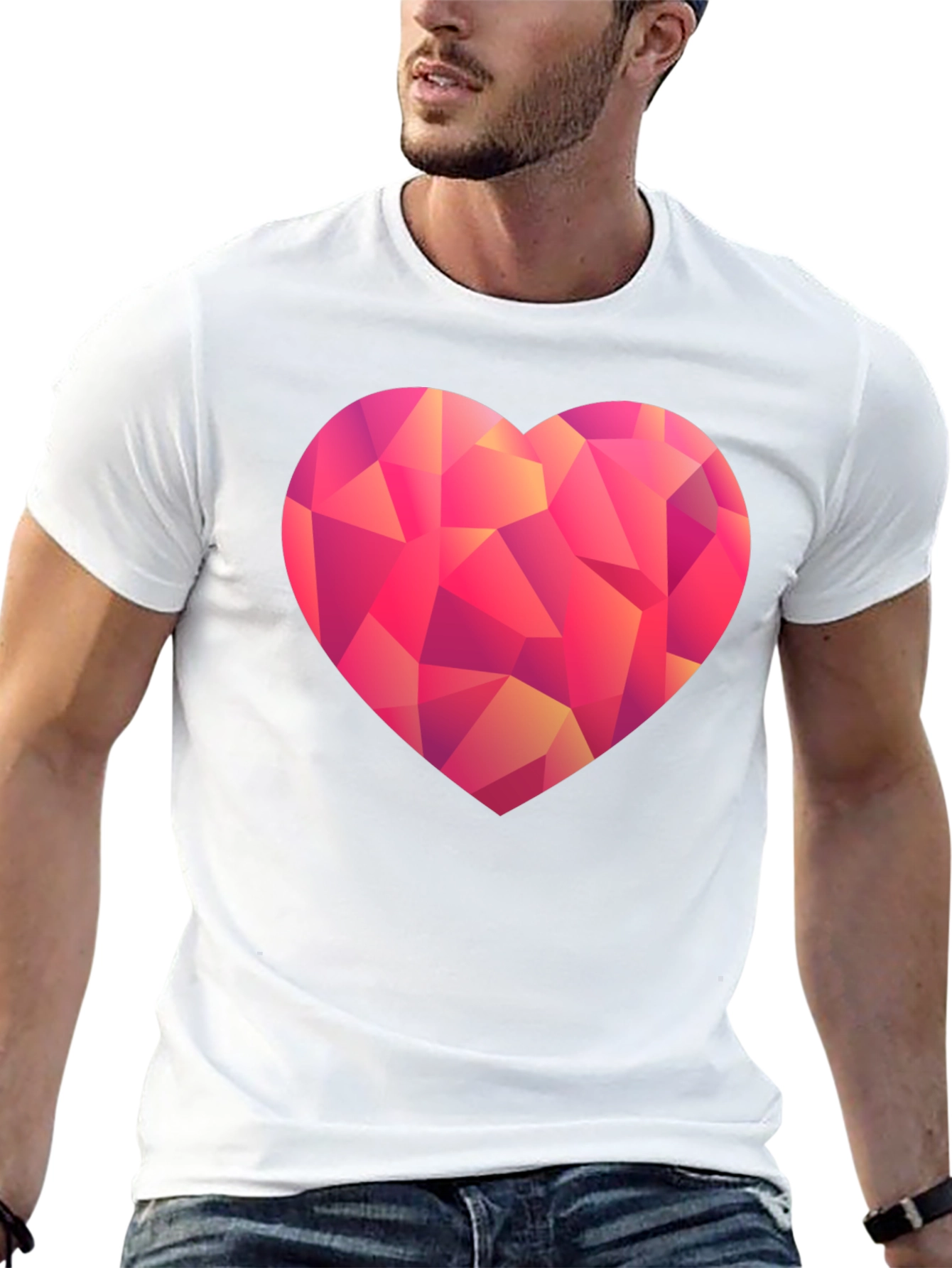 Geometric Heart Graphic T-Shirt - Black
