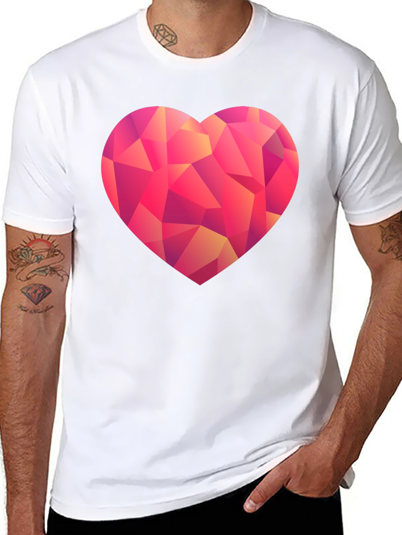 Geometric Heart Graphic T-Shirt - Black