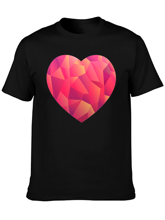 Geometric Heart Graphic T-Shirt - Black