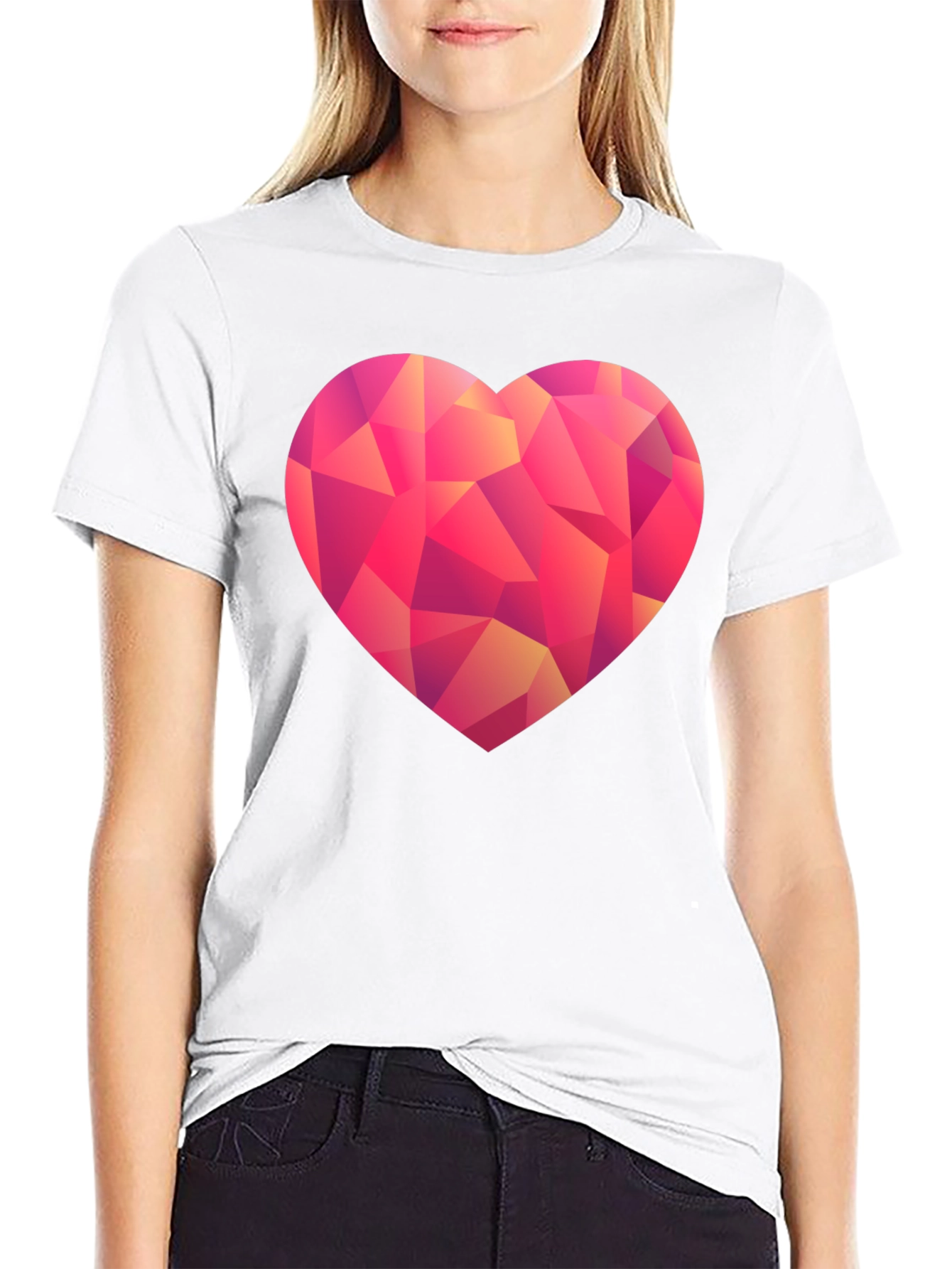 Geometric Heart Graphic T-Shirt - Black