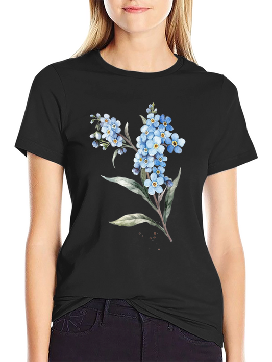 Floral Black T-Shirt - Forget-Me-Not Design