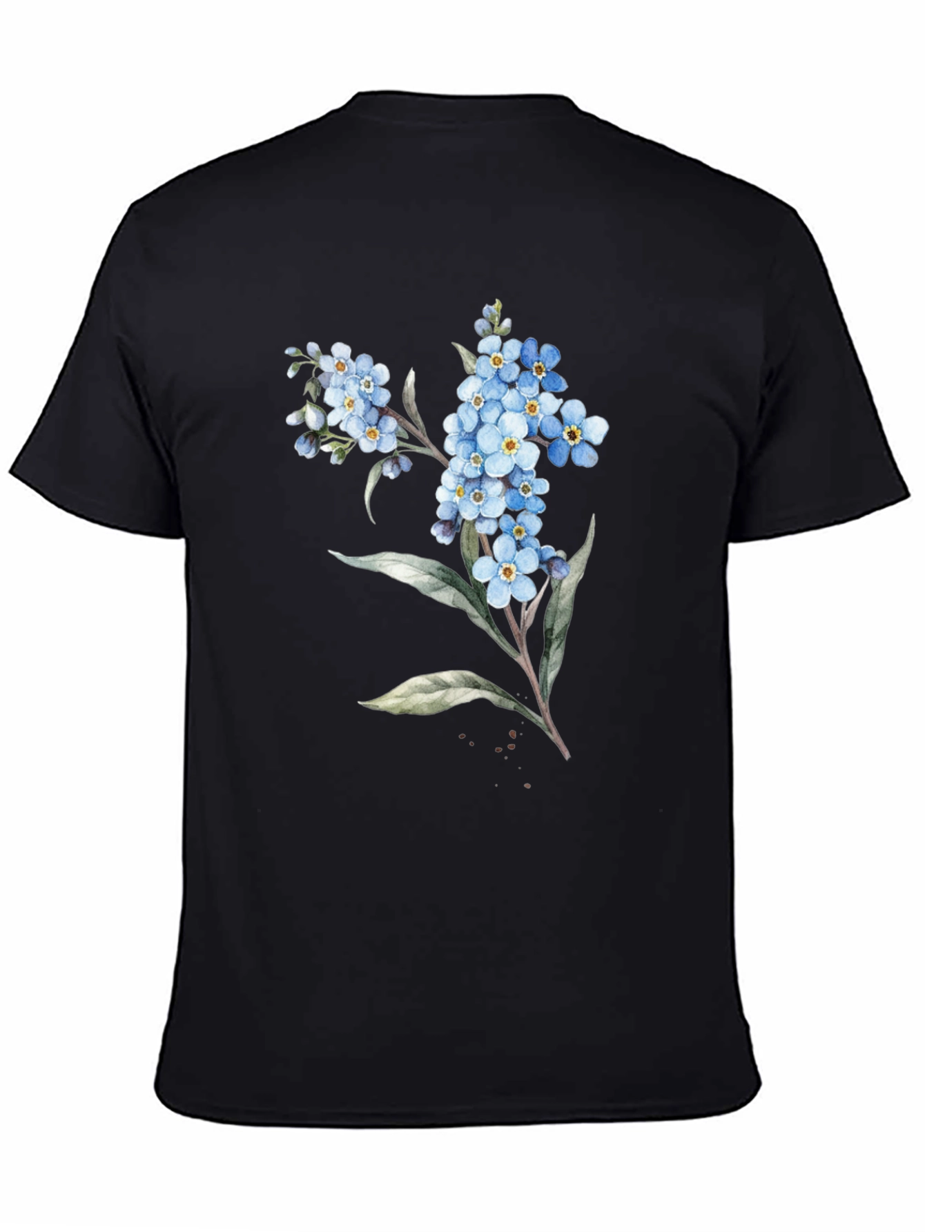 Floral Black T-Shirt - Forget-Me-Not Design