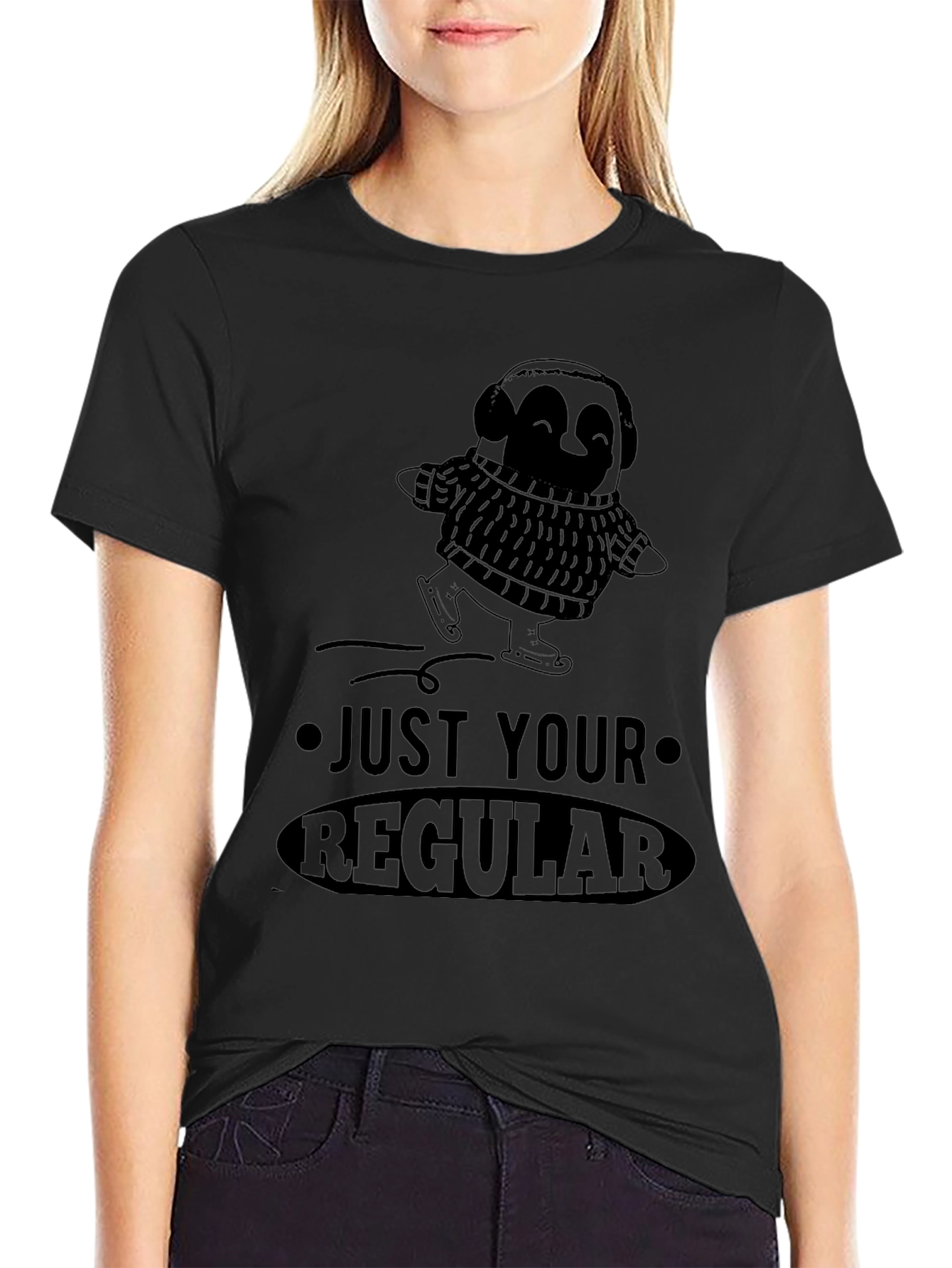 Just Your Regular Skater Penguin Black T-Shirt