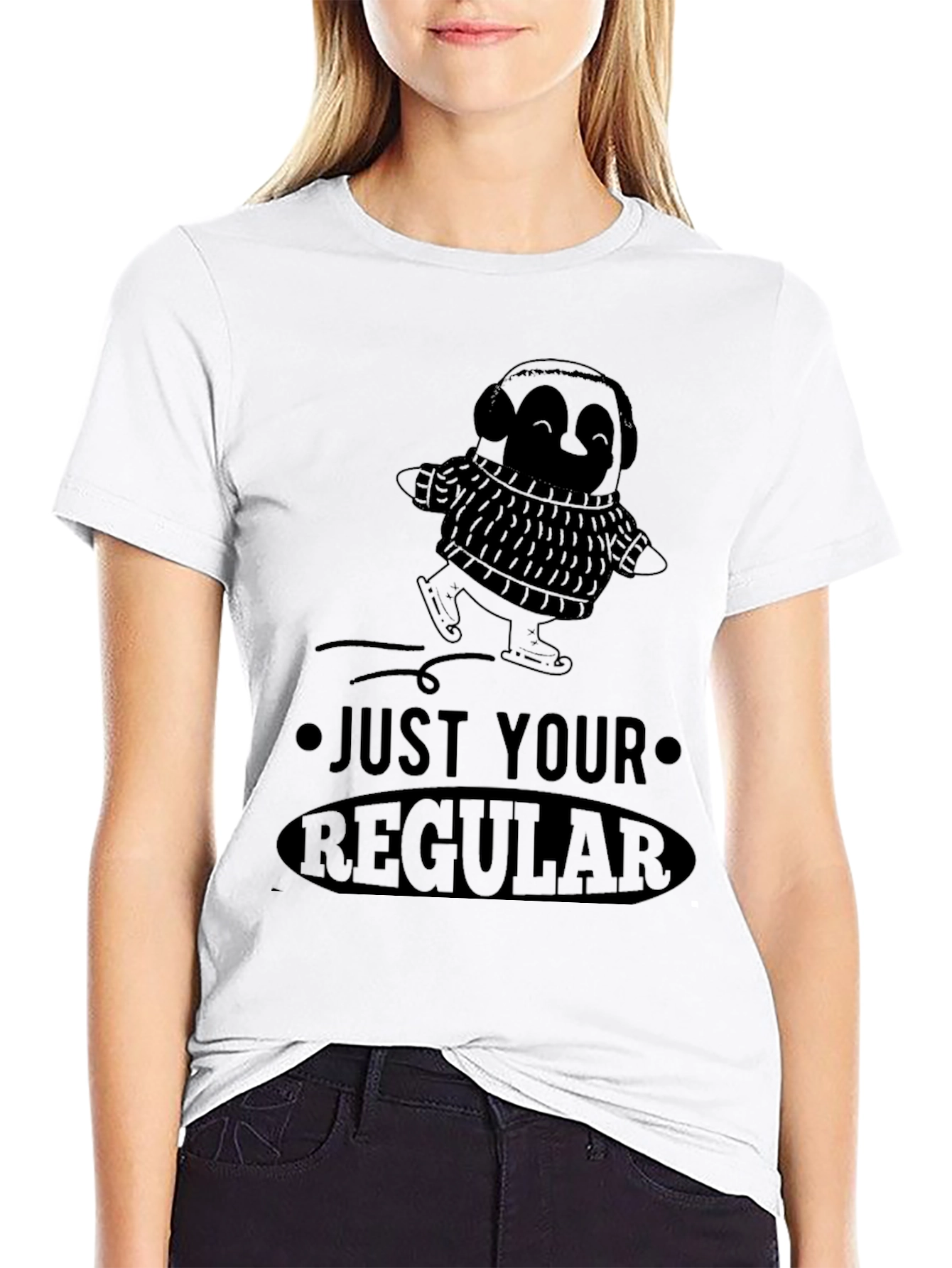 Just Your Regular Skater Penguin Black T-Shirt