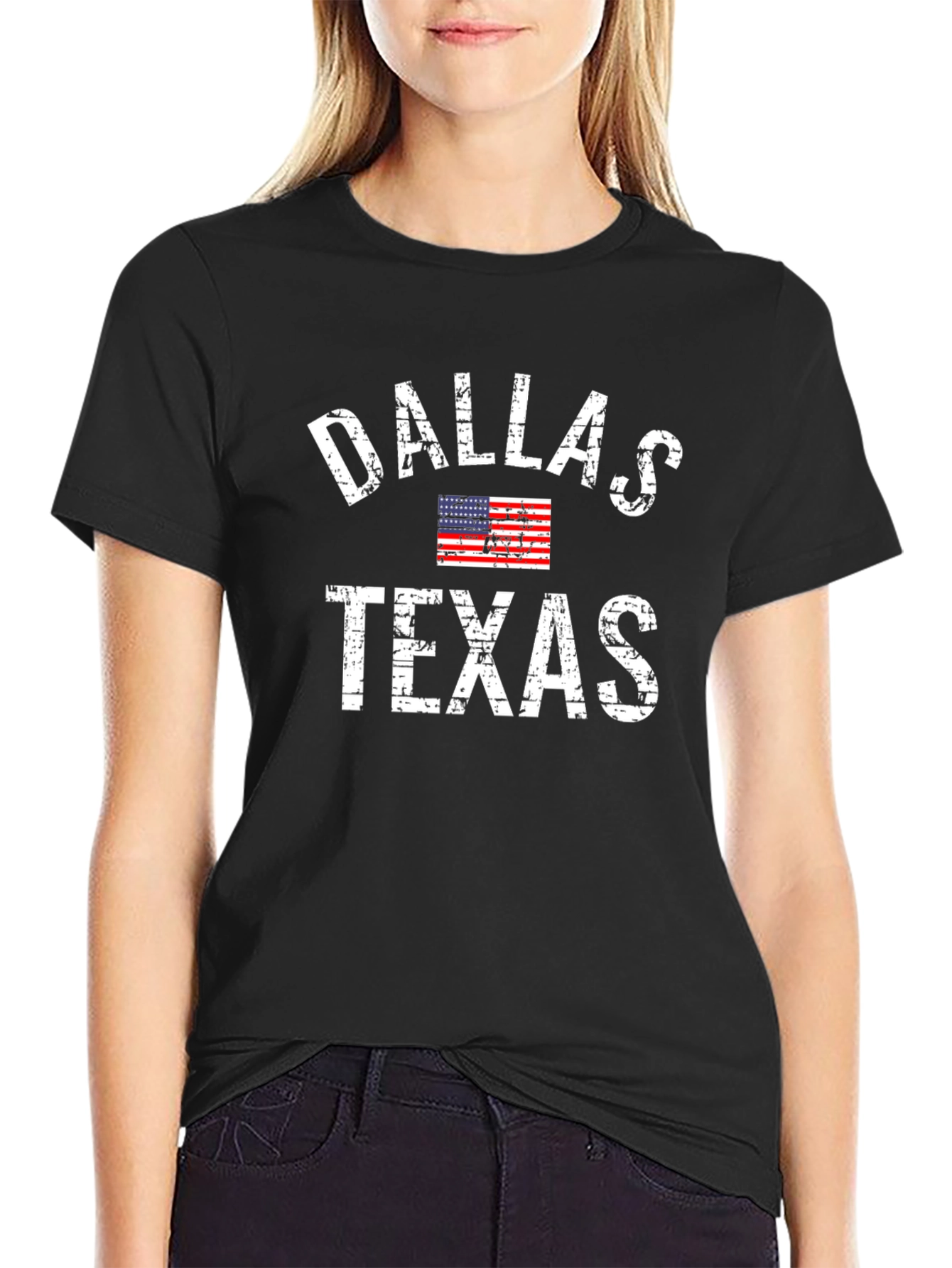 Dallas Texas T-Shirt - Distressed American Flag Design