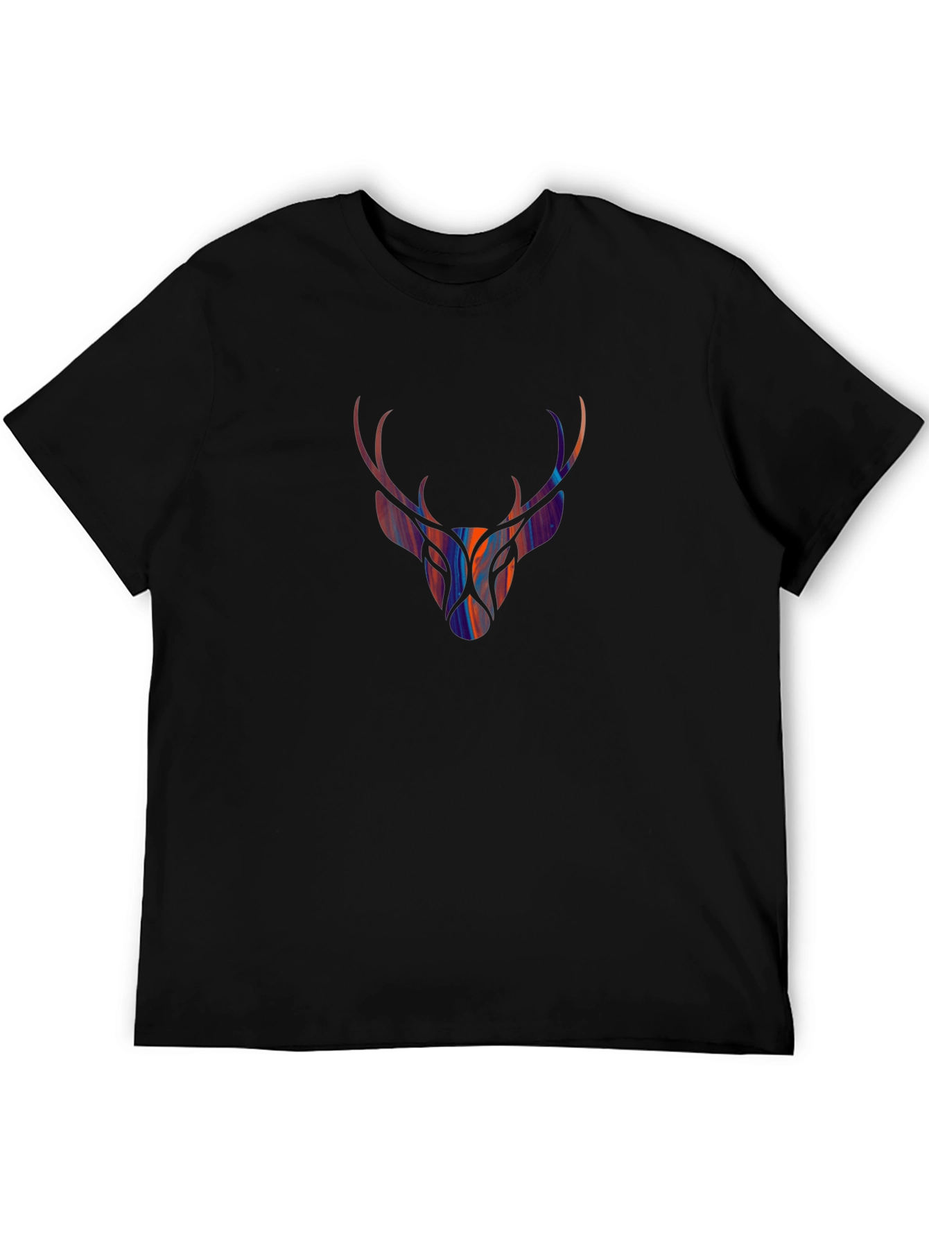 Stylish Deer Head Graphic Tee - Black
