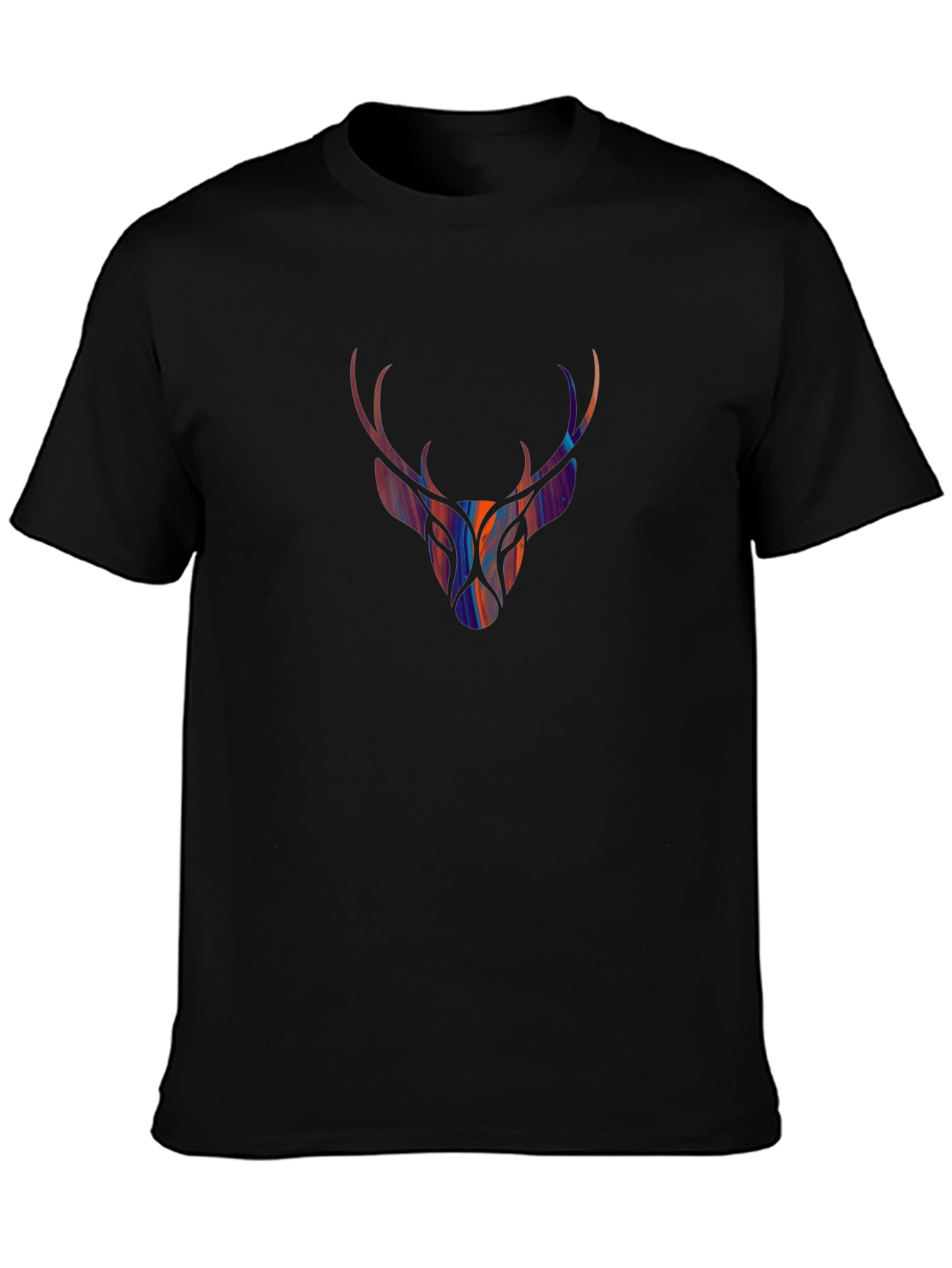 Stylish Deer Head Graphic Tee - Black