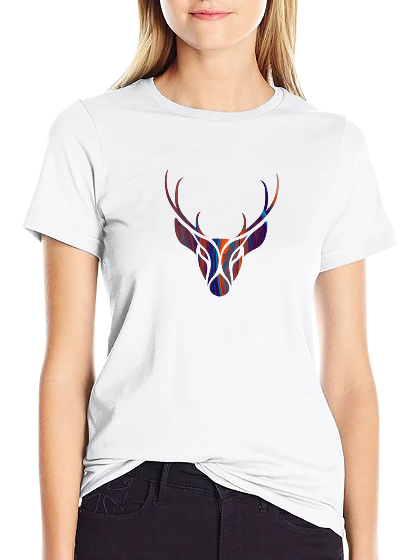 Stylish Deer Head Graphic Tee - Black