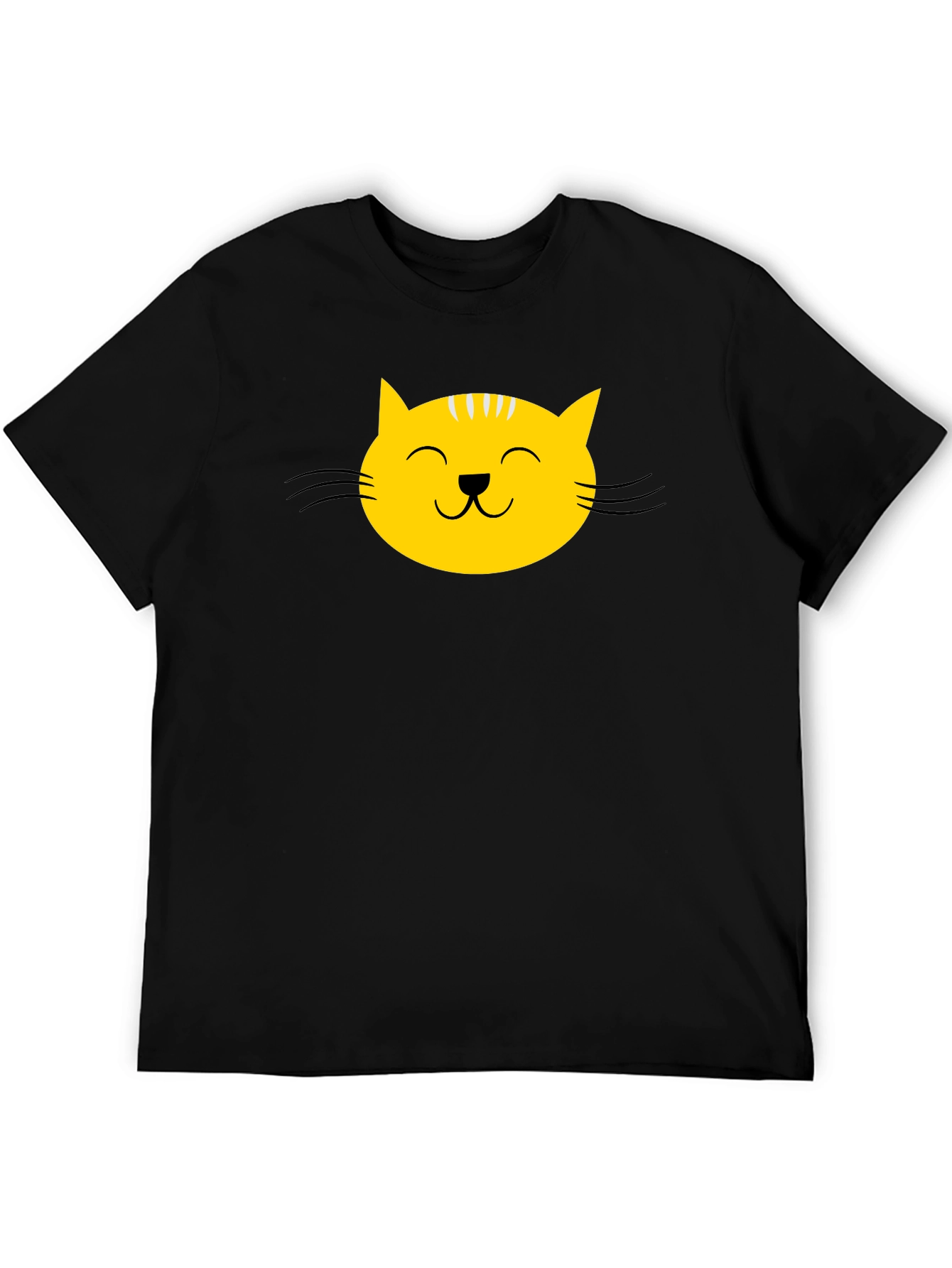 Black T-Shirt with Yellow Cat Face Graphic