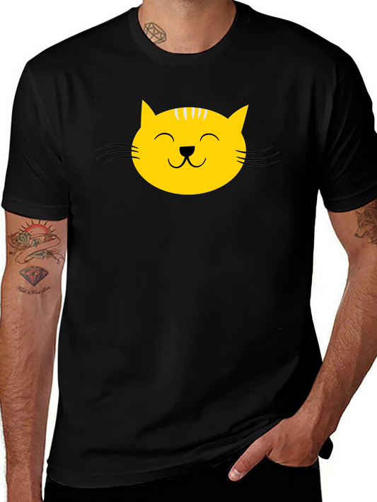 Black T-Shirt with Yellow Cat Face Graphic