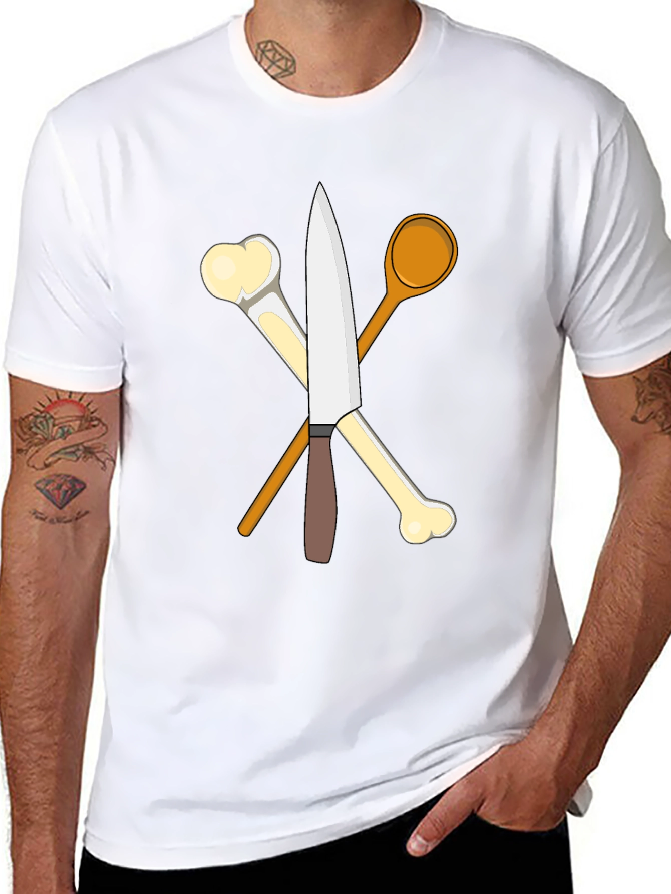 Chefs Knife Bones and Spoon Black T-Shirt