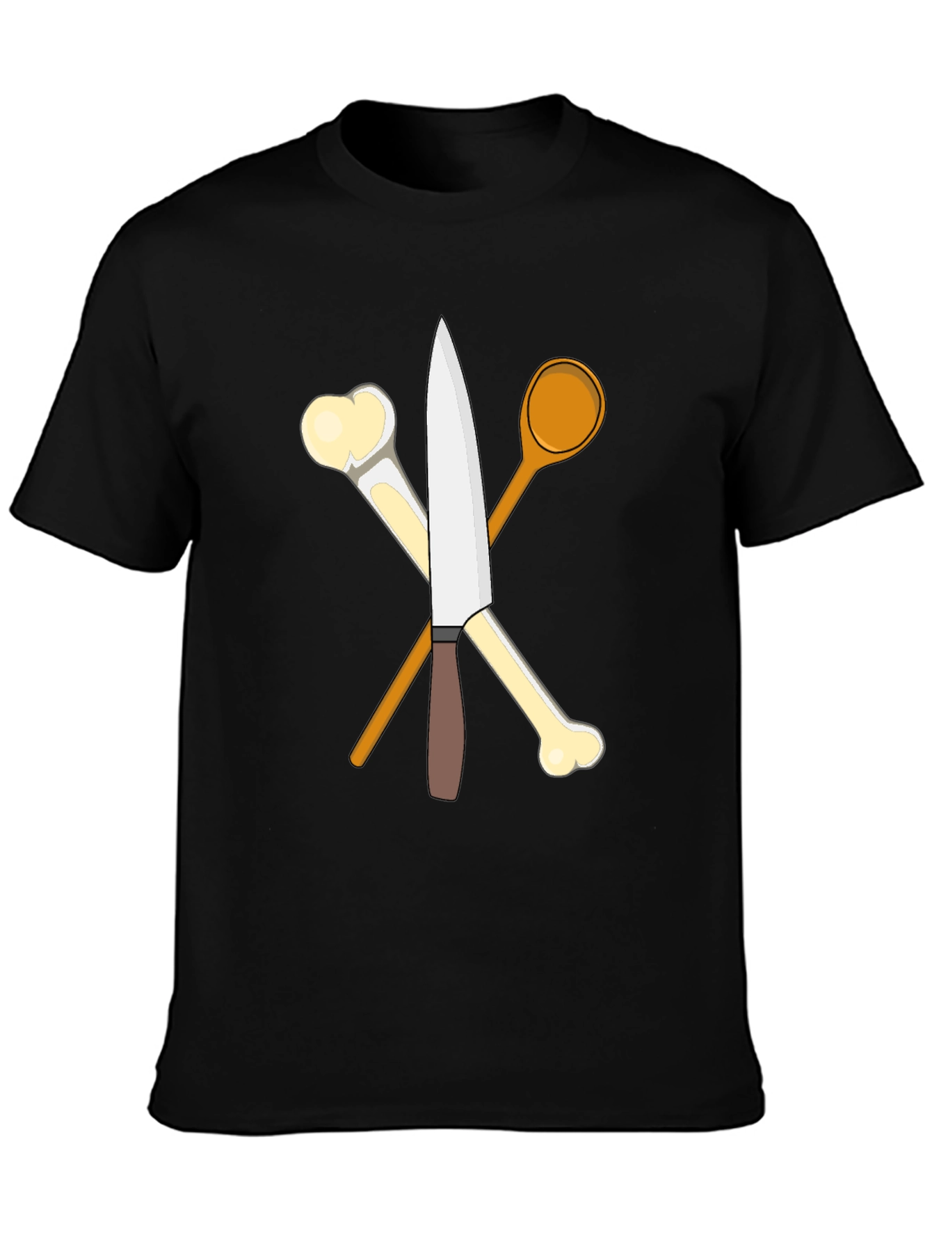 Chefs Knife Bones and Spoon Black T-Shirt
