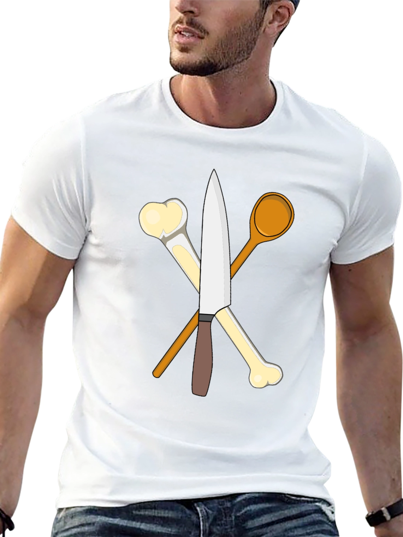 Chefs Knife Bones and Spoon Black T-Shirt