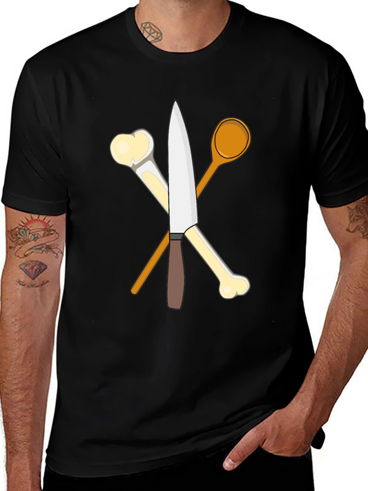 Chefs Knife Bones and Spoon Black T-Shirt