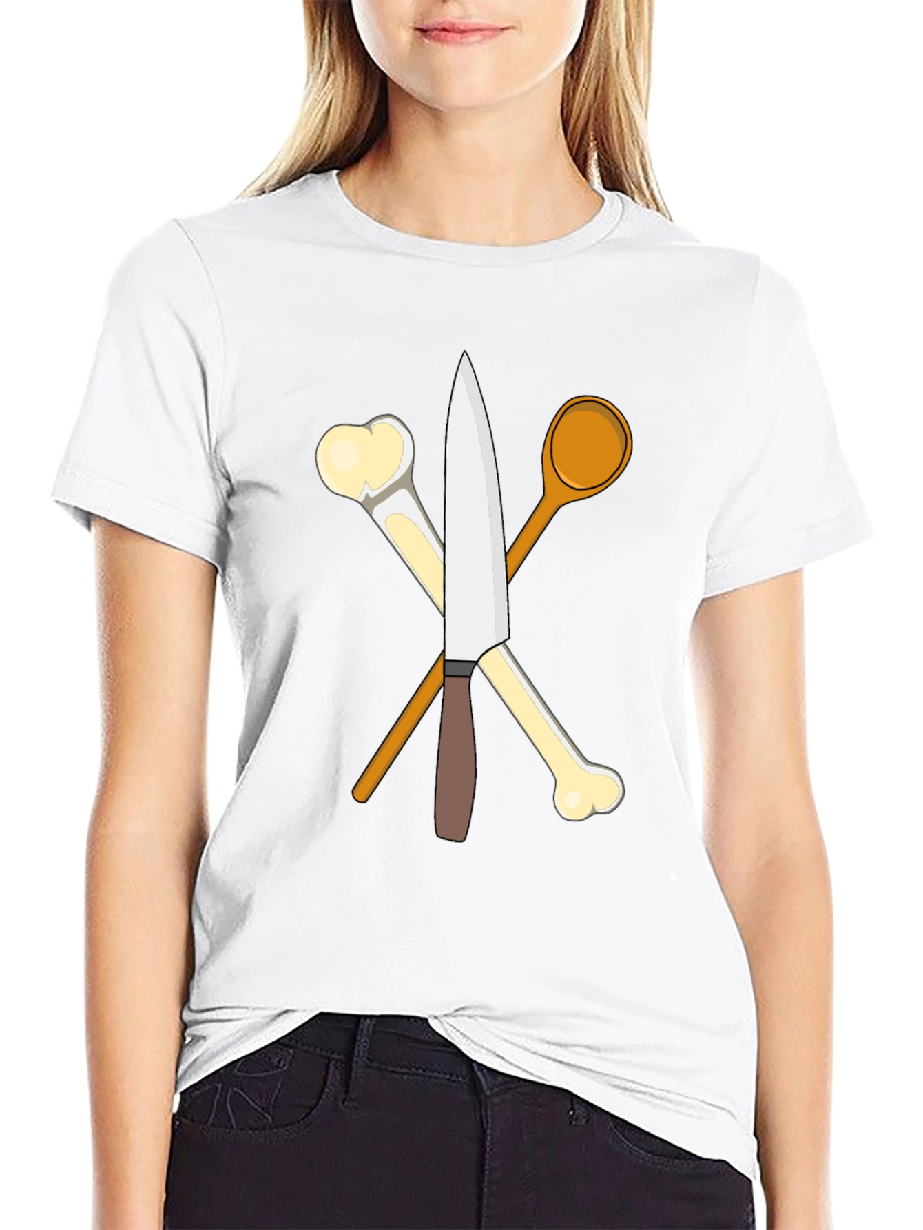 Chefs Knife Bones and Spoon Black T-Shirt