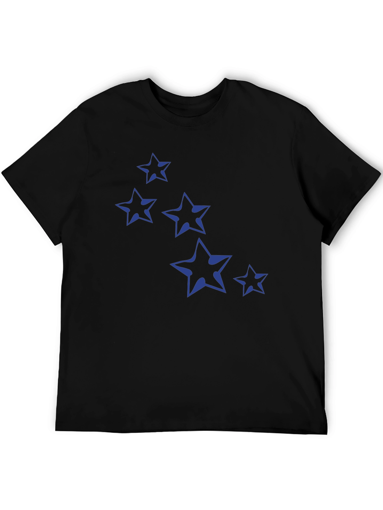 Navy Star Print Black Cotton T-Shirt