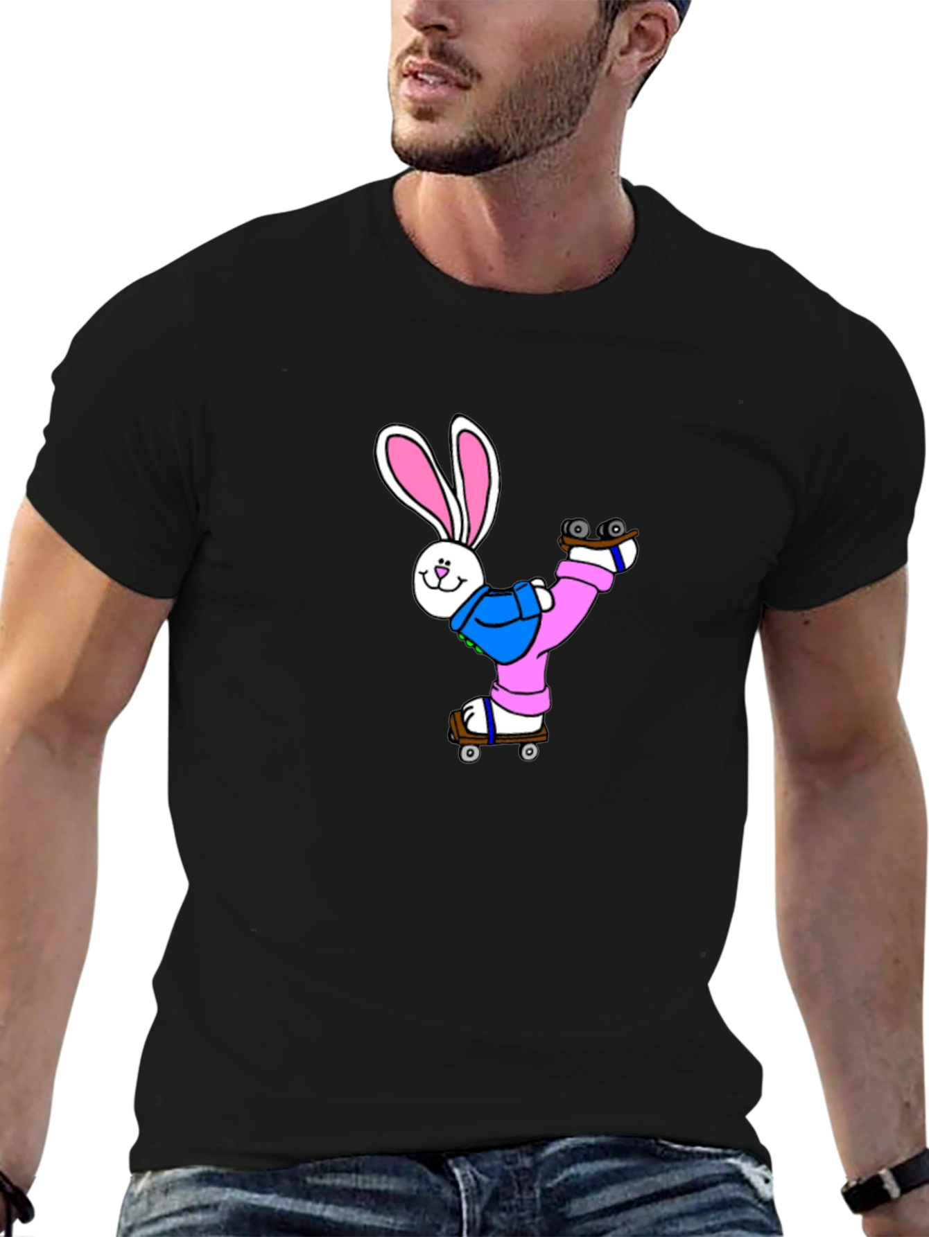 Skating Bunny T-Shirt - Black Graphic Tee