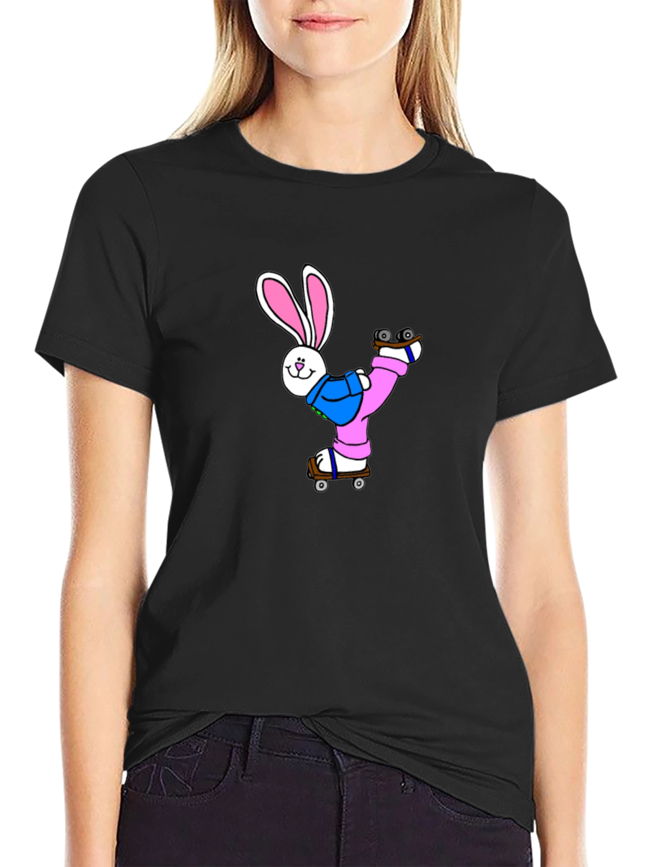 Skating Bunny T-Shirt - Black Graphic Tee