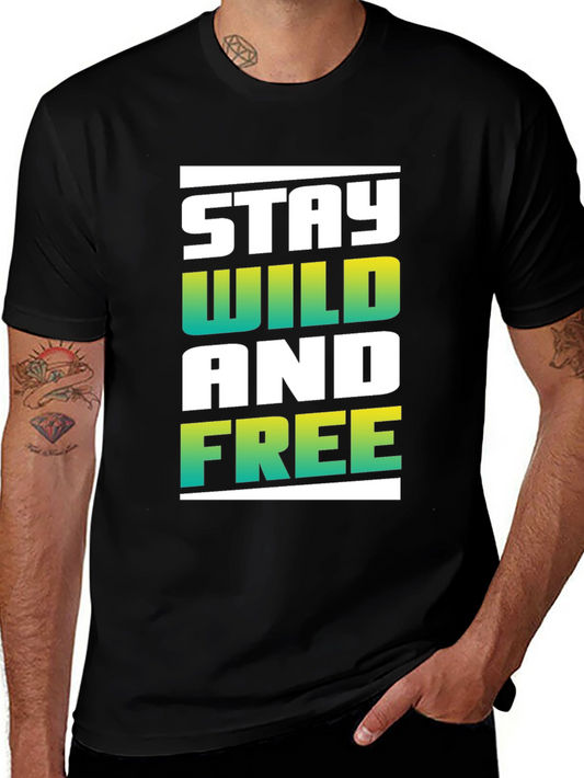 Stay Wild and Free Graphic Tee - Black Cotton Blend
