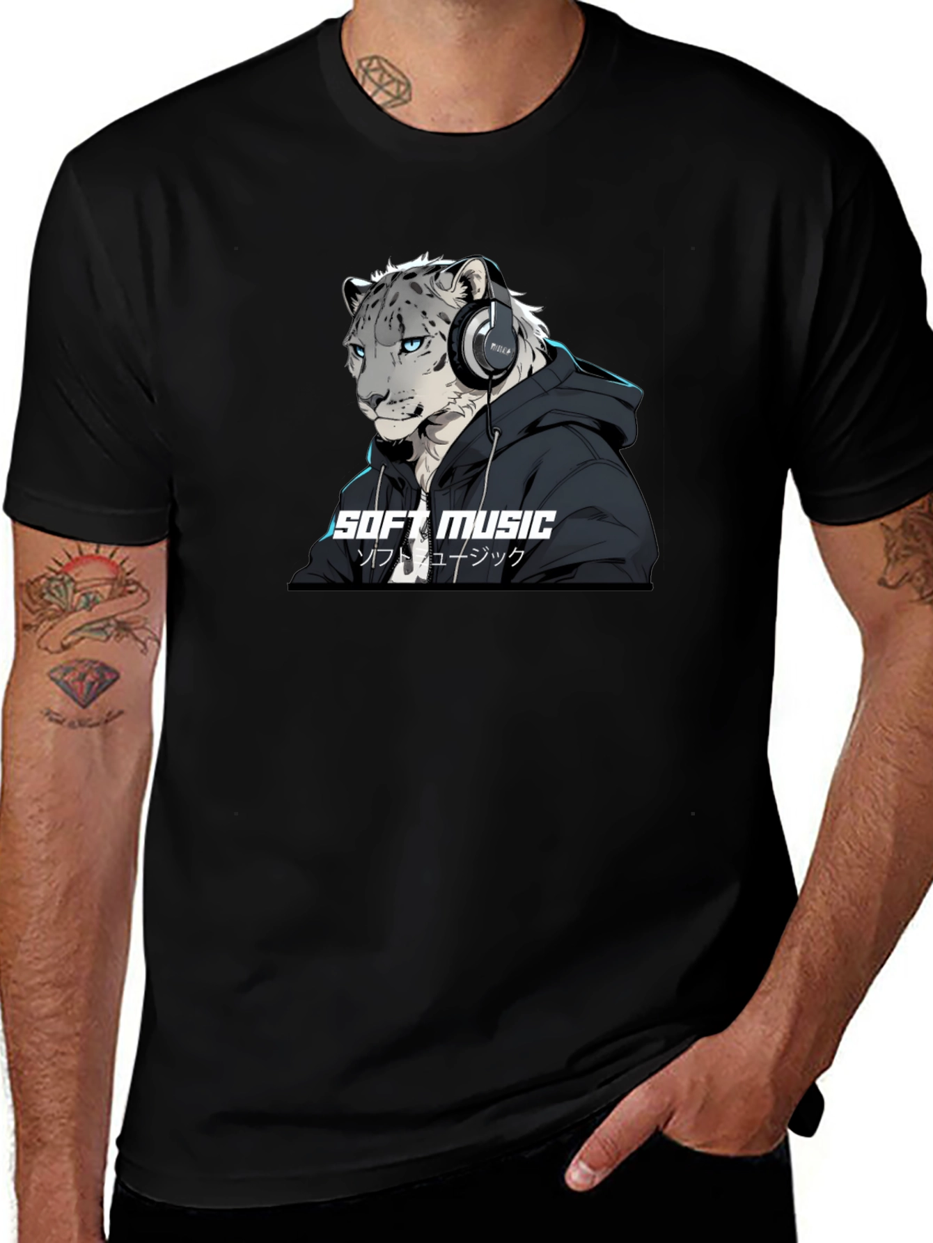 Soft Music Snow Leopard Black T-Shirt