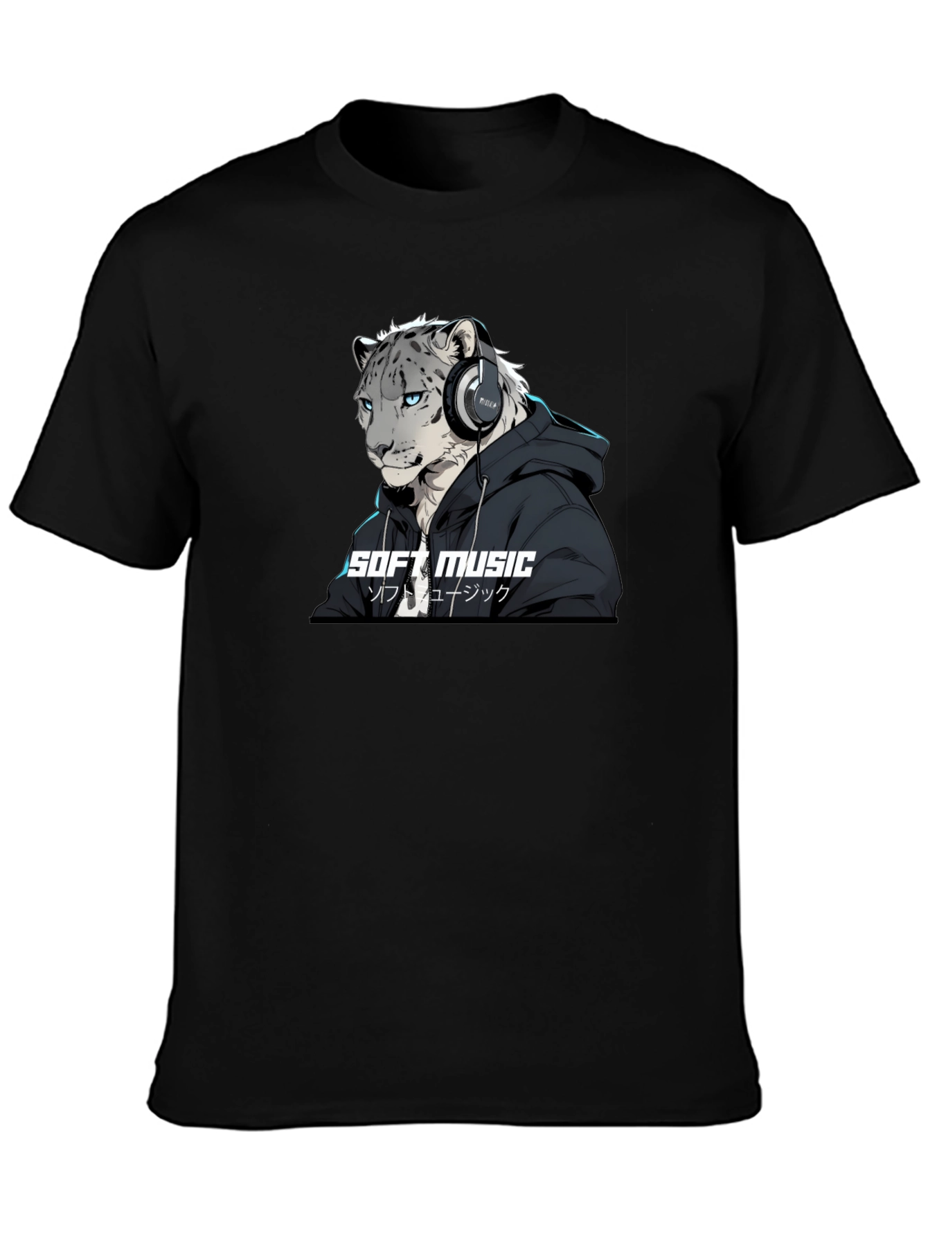 Soft Music Snow Leopard Black T-Shirt