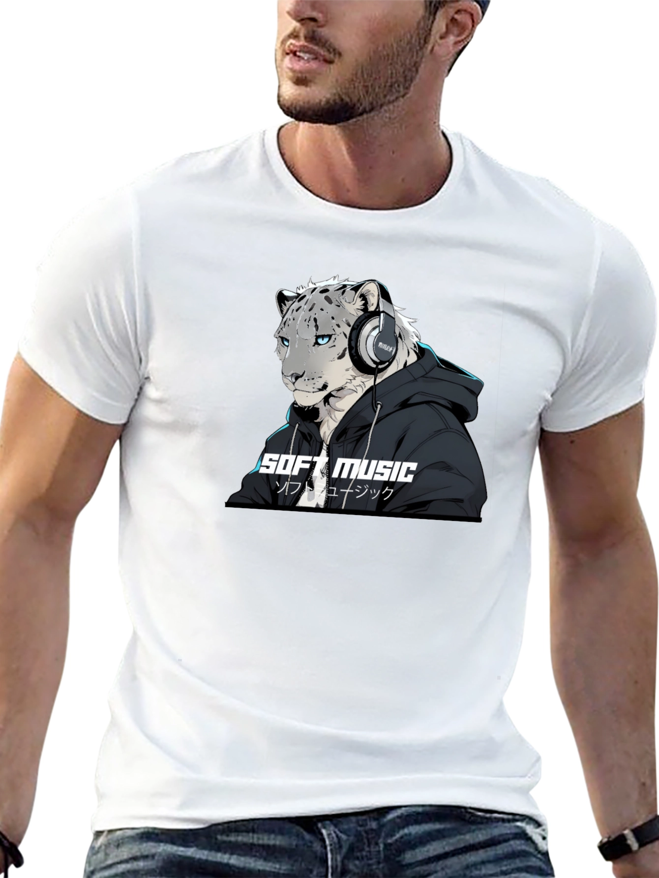 Soft Music Snow Leopard Black T-Shirt