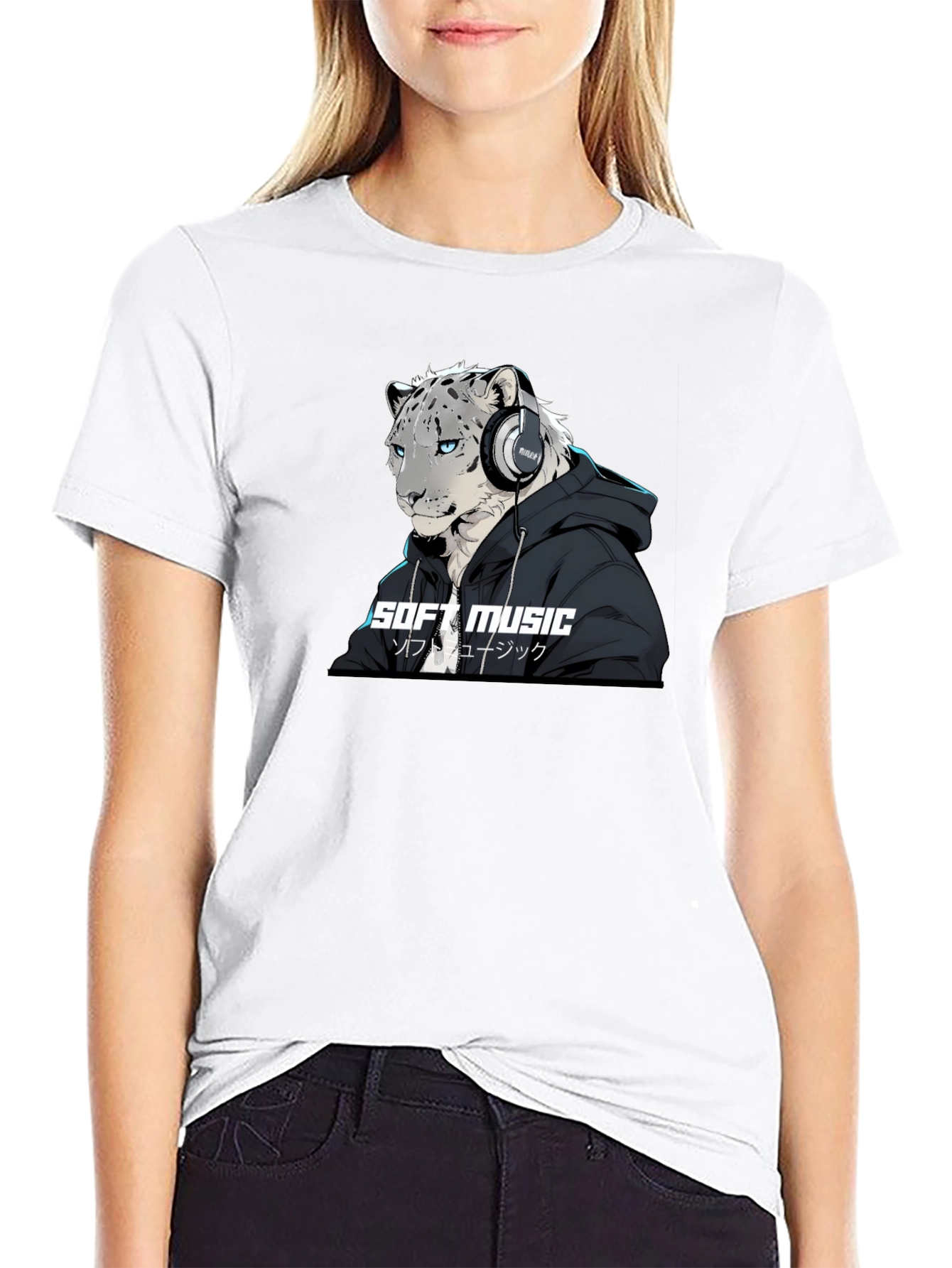 Soft Music Snow Leopard Black T-Shirt
