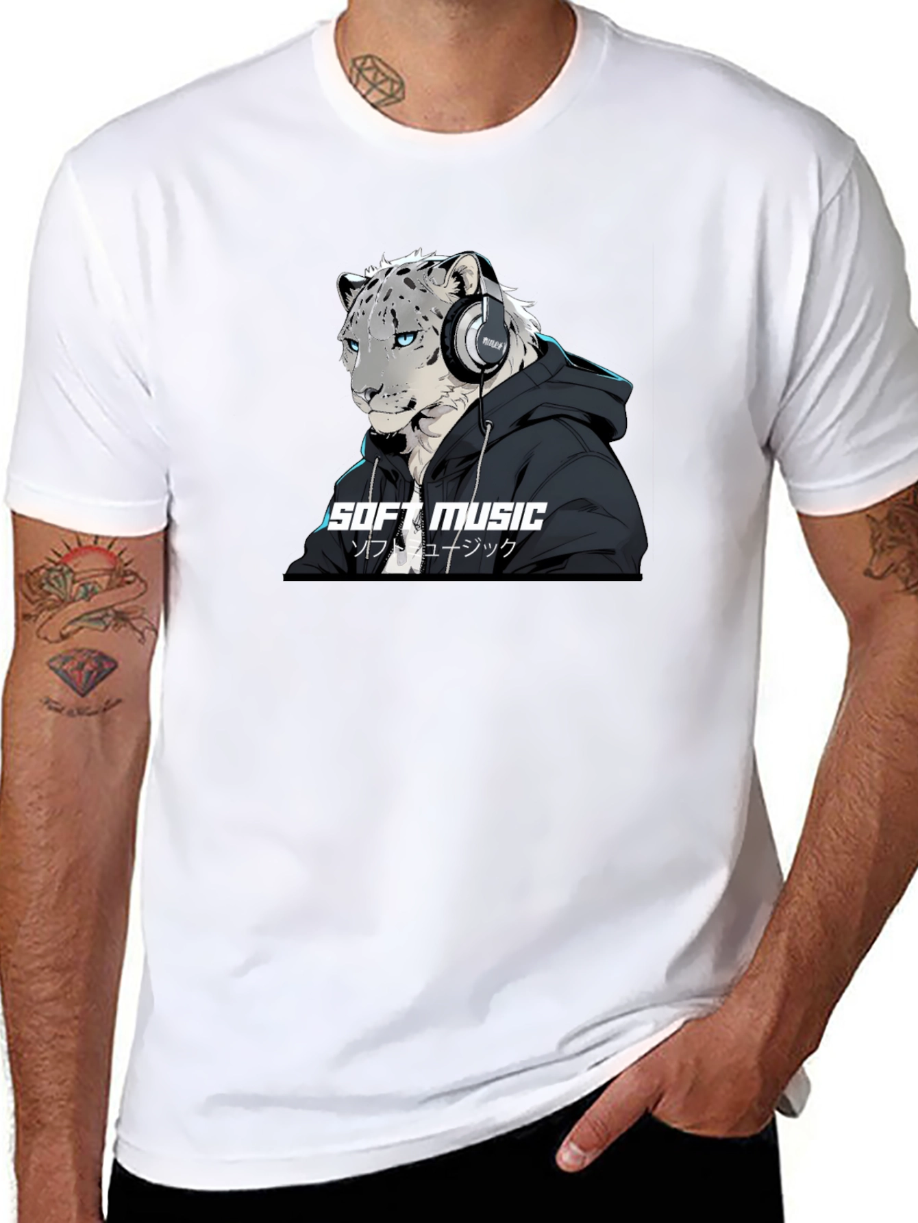 Soft Music Snow Leopard Black T-Shirt