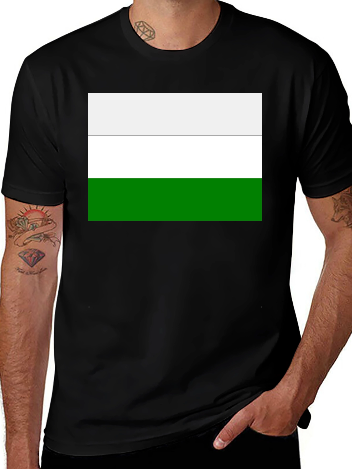 Minimalist White and Green Stripe T-Shirt