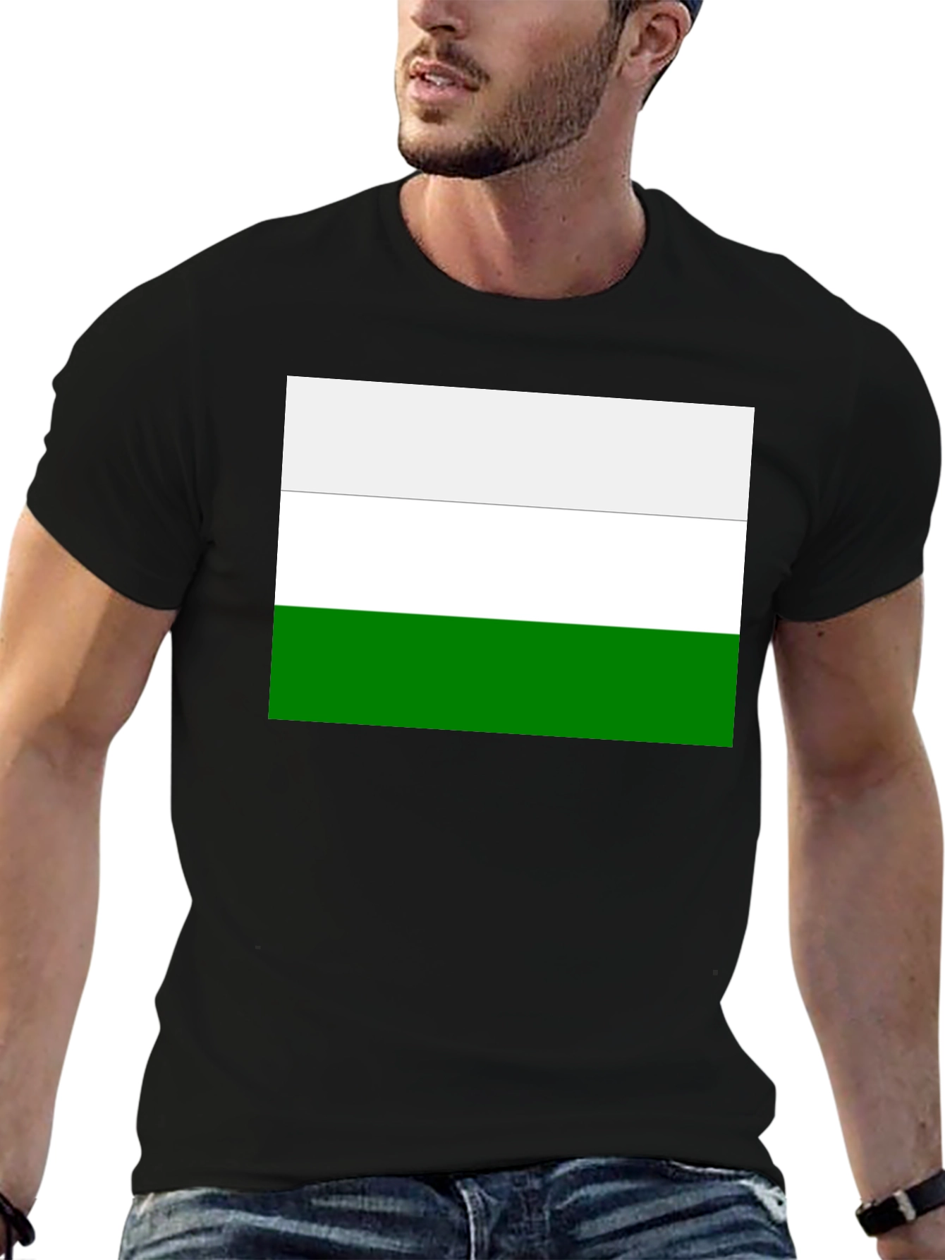 Minimalist White and Green Stripe T-Shirt