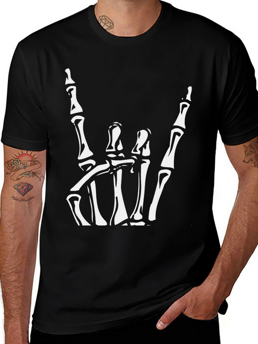 Skeleton Hand Rock On Graphic Tee - Black