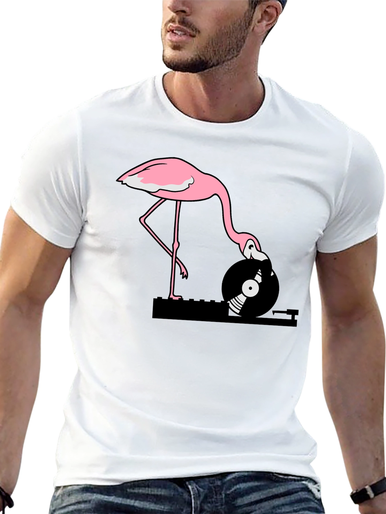 Flamingo DJ Graphic T-Shirt - Cool & Unique!