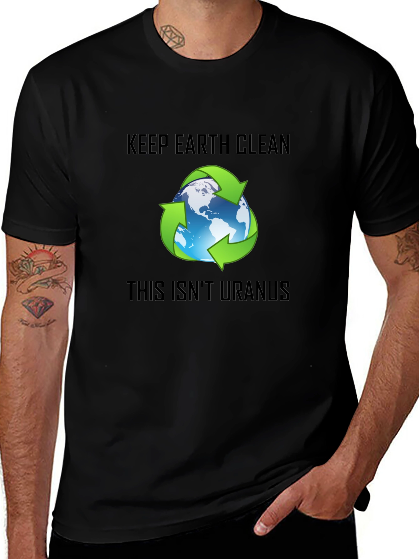Keep Earth Clean Recycle Graphic Black T-Shirt