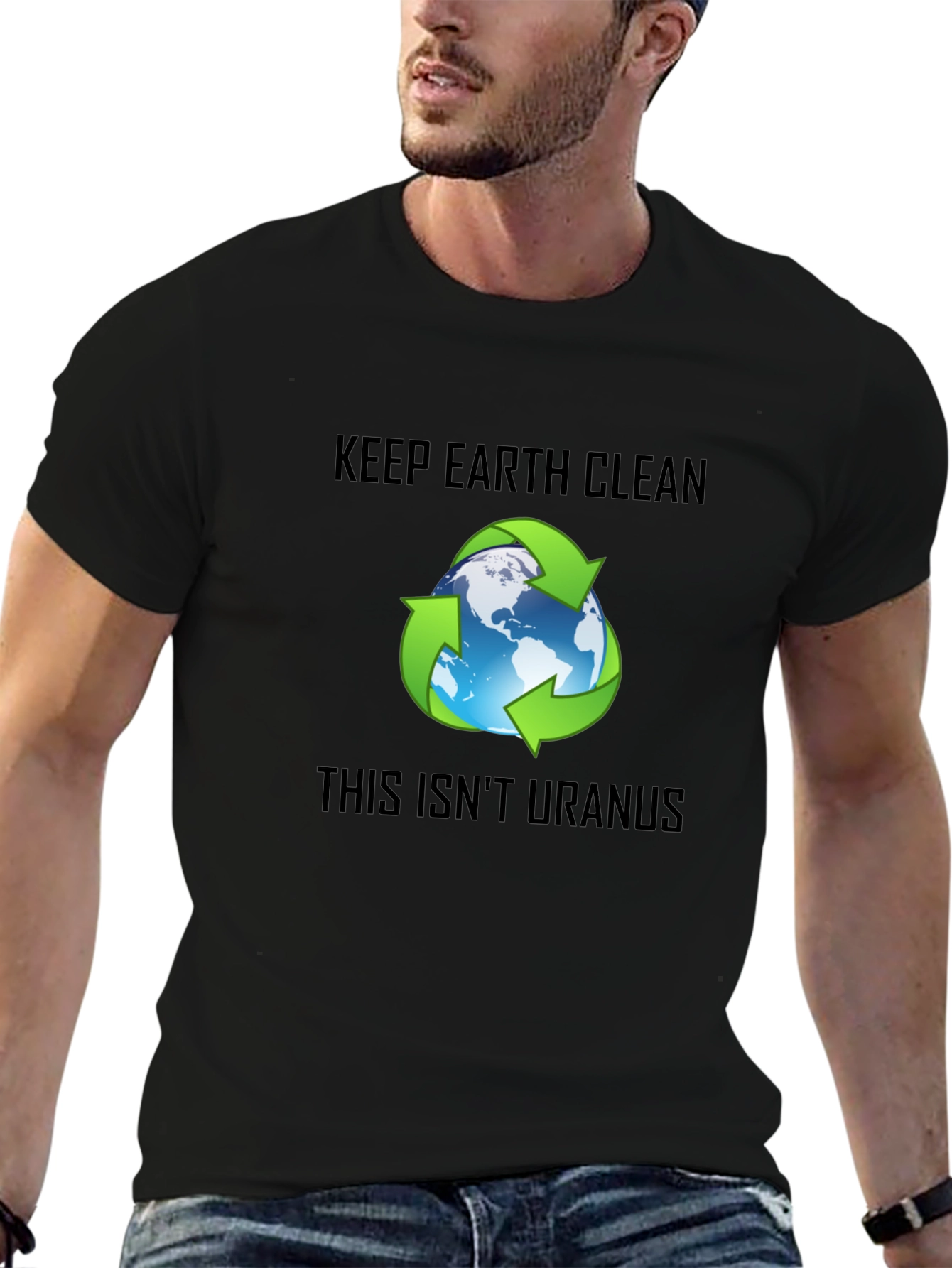 Keep Earth Clean Recycle Graphic Black T-Shirt