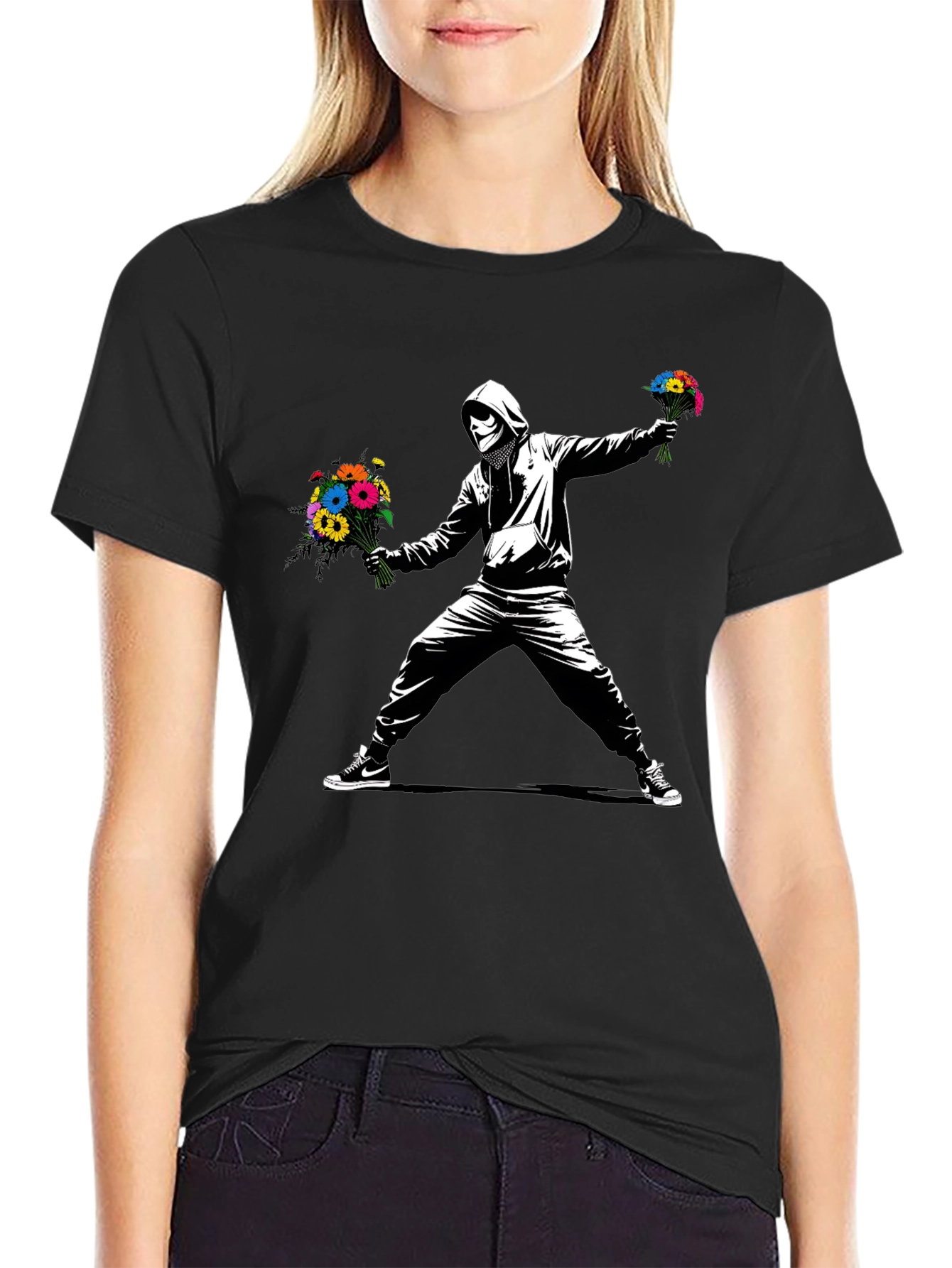 Banksy Flower Bomber T-Shirt - Street Art Graphic Tee