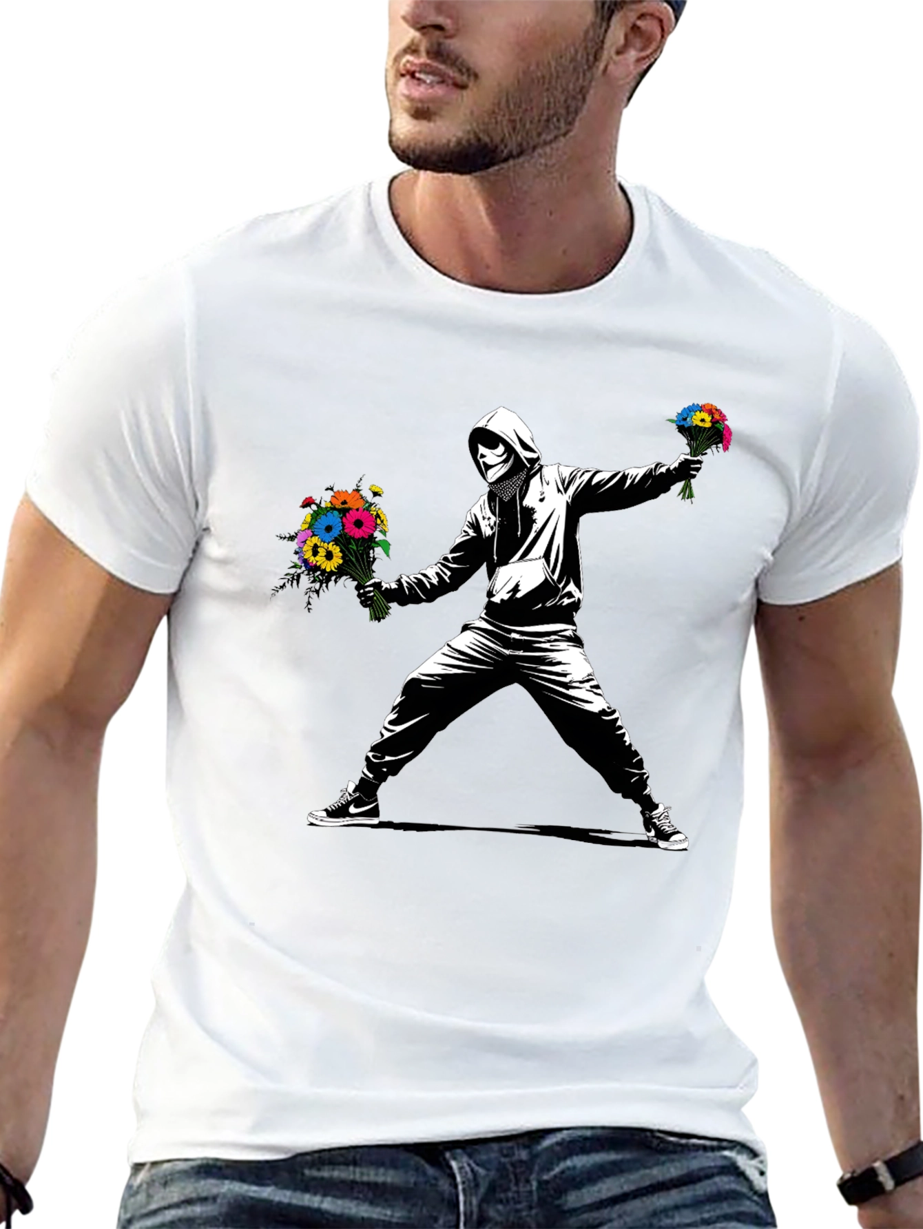 Banksy Flower Bomber T-Shirt - Street Art Graphic Tee