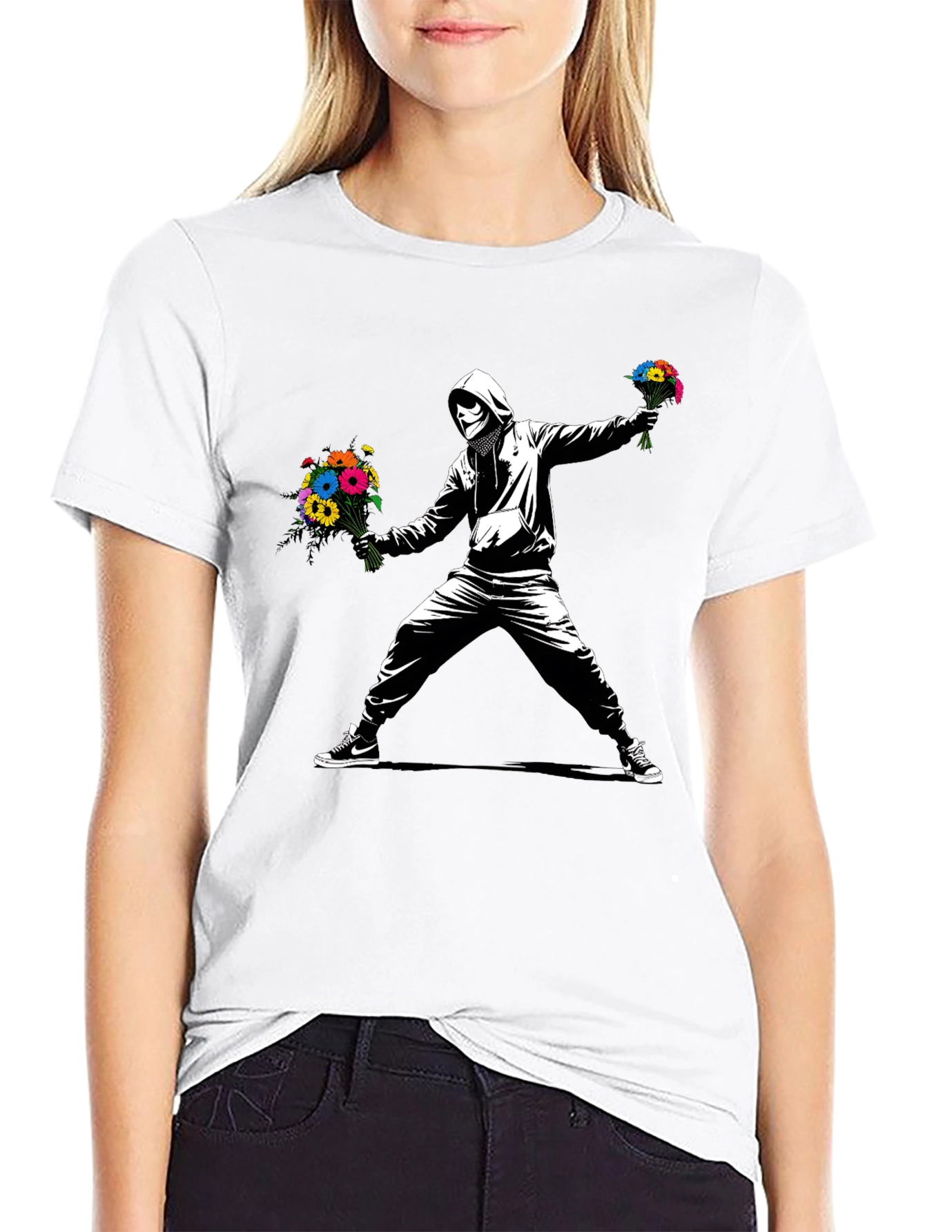 Banksy Flower Bomber T-Shirt - Street Art Graphic Tee
