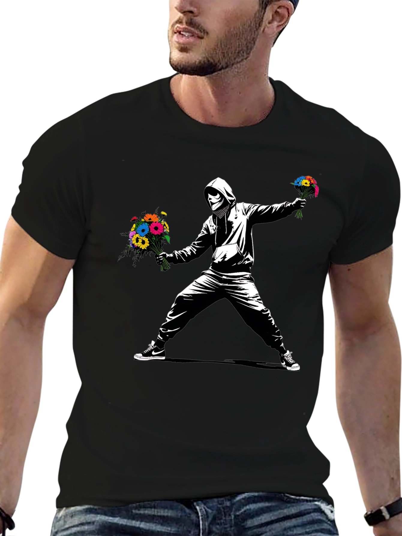 Banksy Flower Bomber T-Shirt - Street Art Graphic Tee